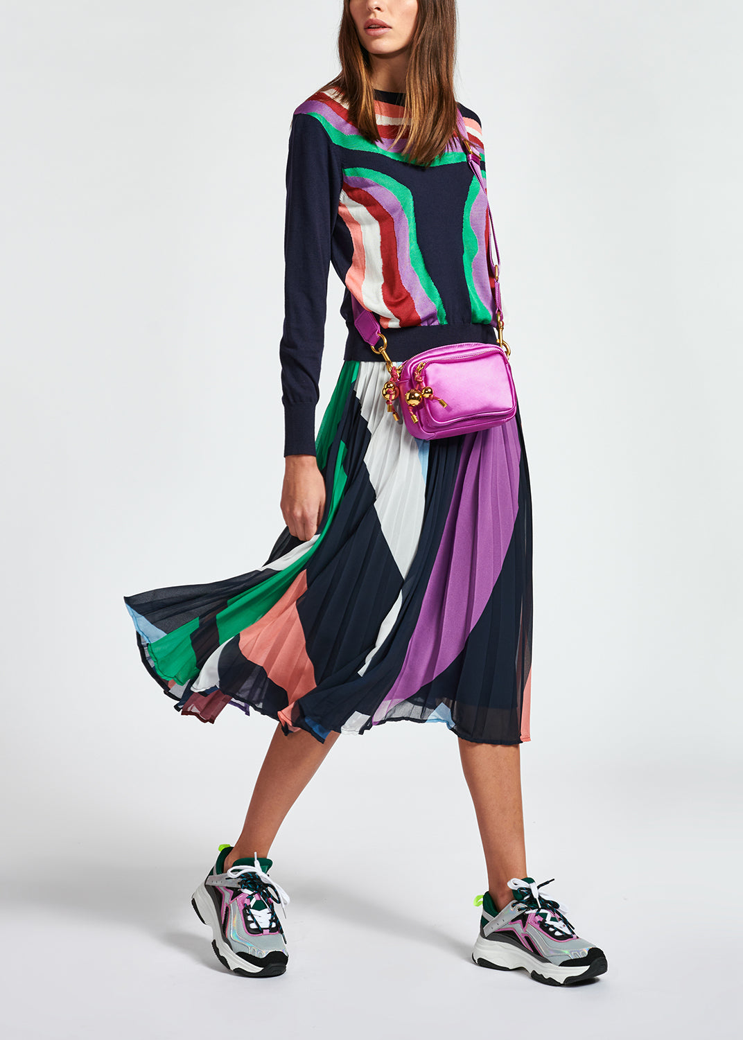 Navy blue sweater with swirling stripes RE—SSENTIEL | Essentiel second hand