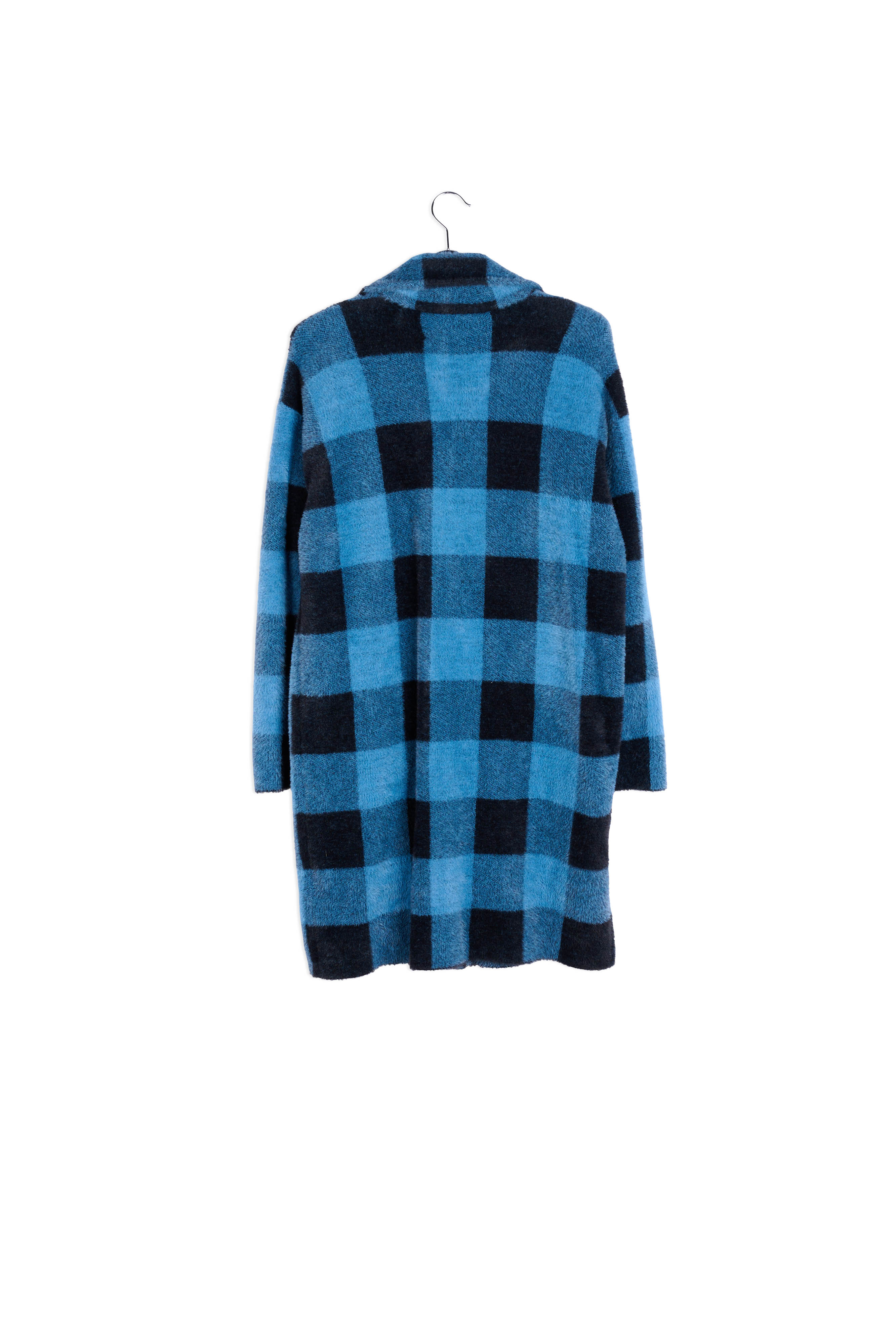 Manteau tricoté à carreaux noirs et bleus RE—SSENTIEL | Essentiel second hand