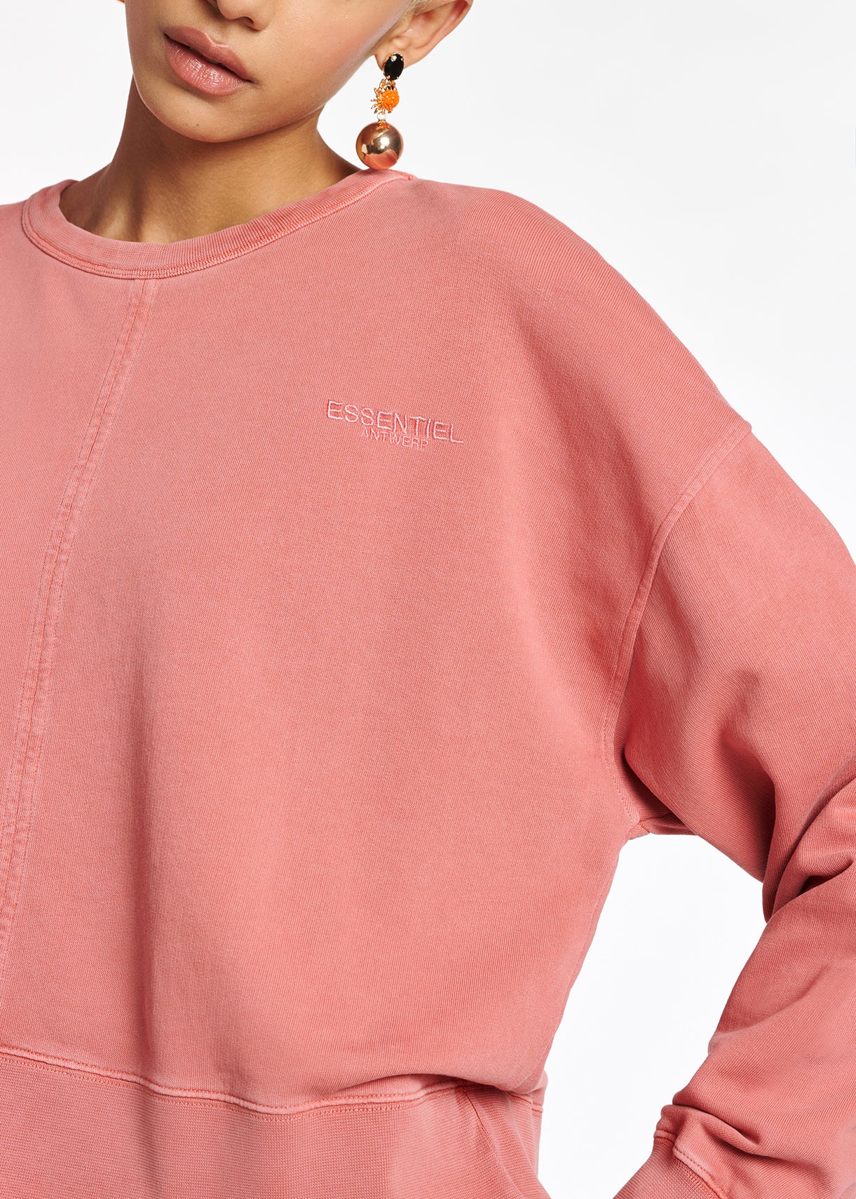 Pink organic-cotton jersey sweatshirt RE—SSENTIEL | Essentiel second hand