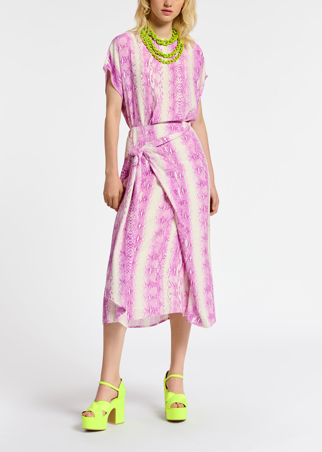 White and purple snake-print short-sleeved top RE—SSENTIEL | Essentiel second hand