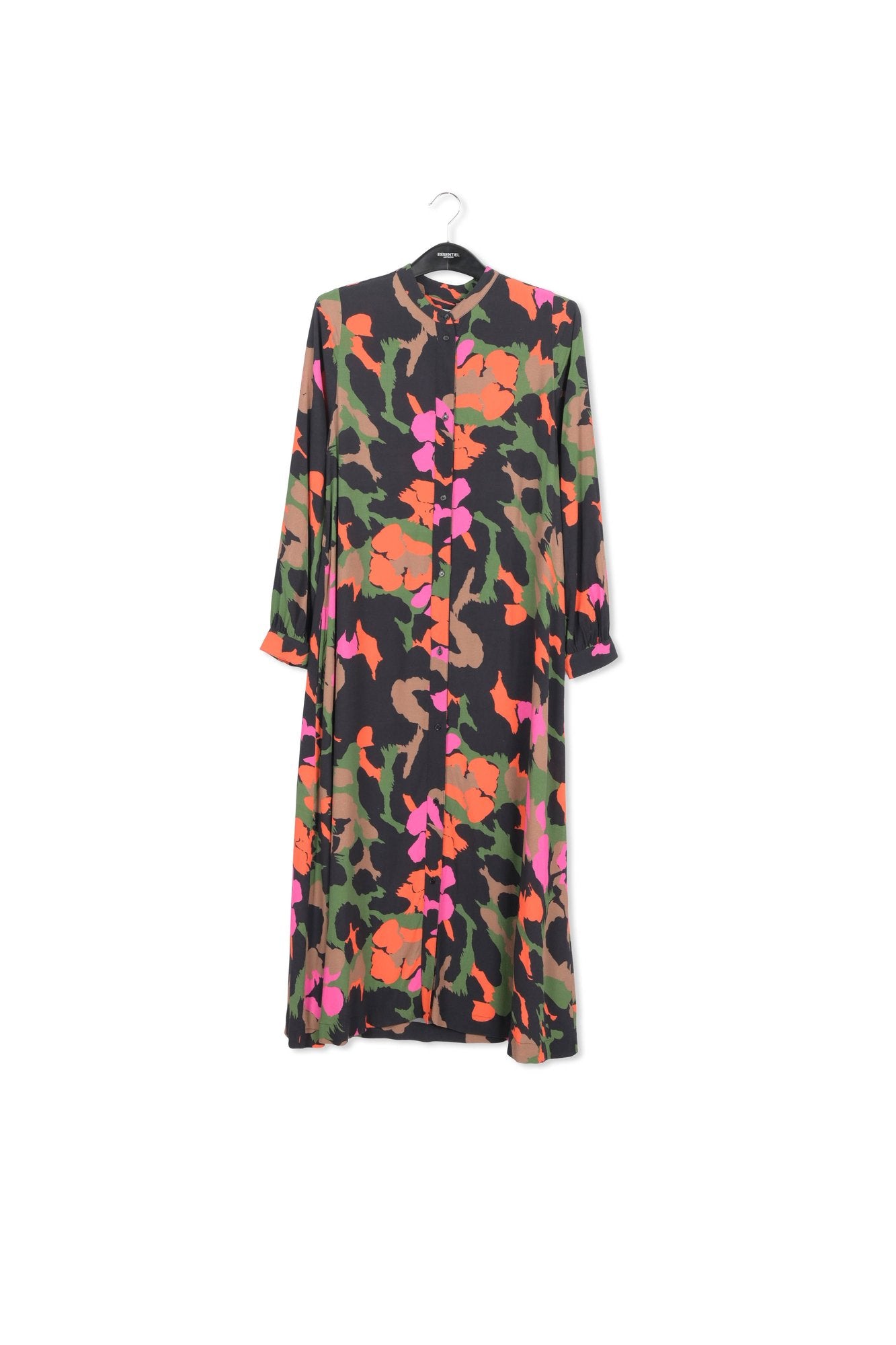 Black, brown and orange abstract print midi-length shirt dress RE—SSENTIEL | Essentiel second hand
