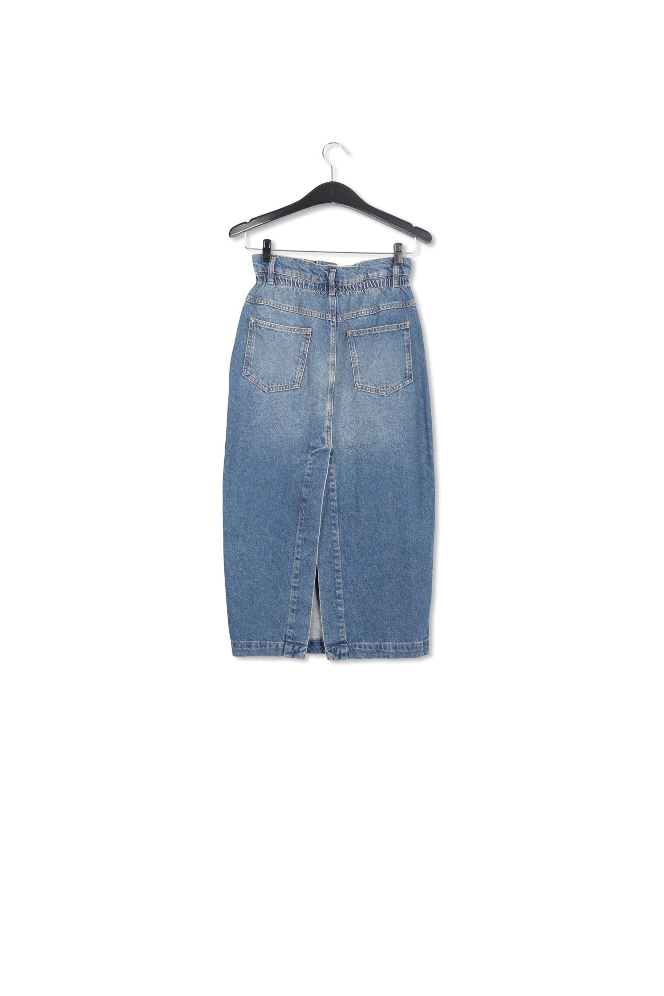 Blue denim midi skirt with paperbag waist RE—SSENTIEL | Essentiel second hand