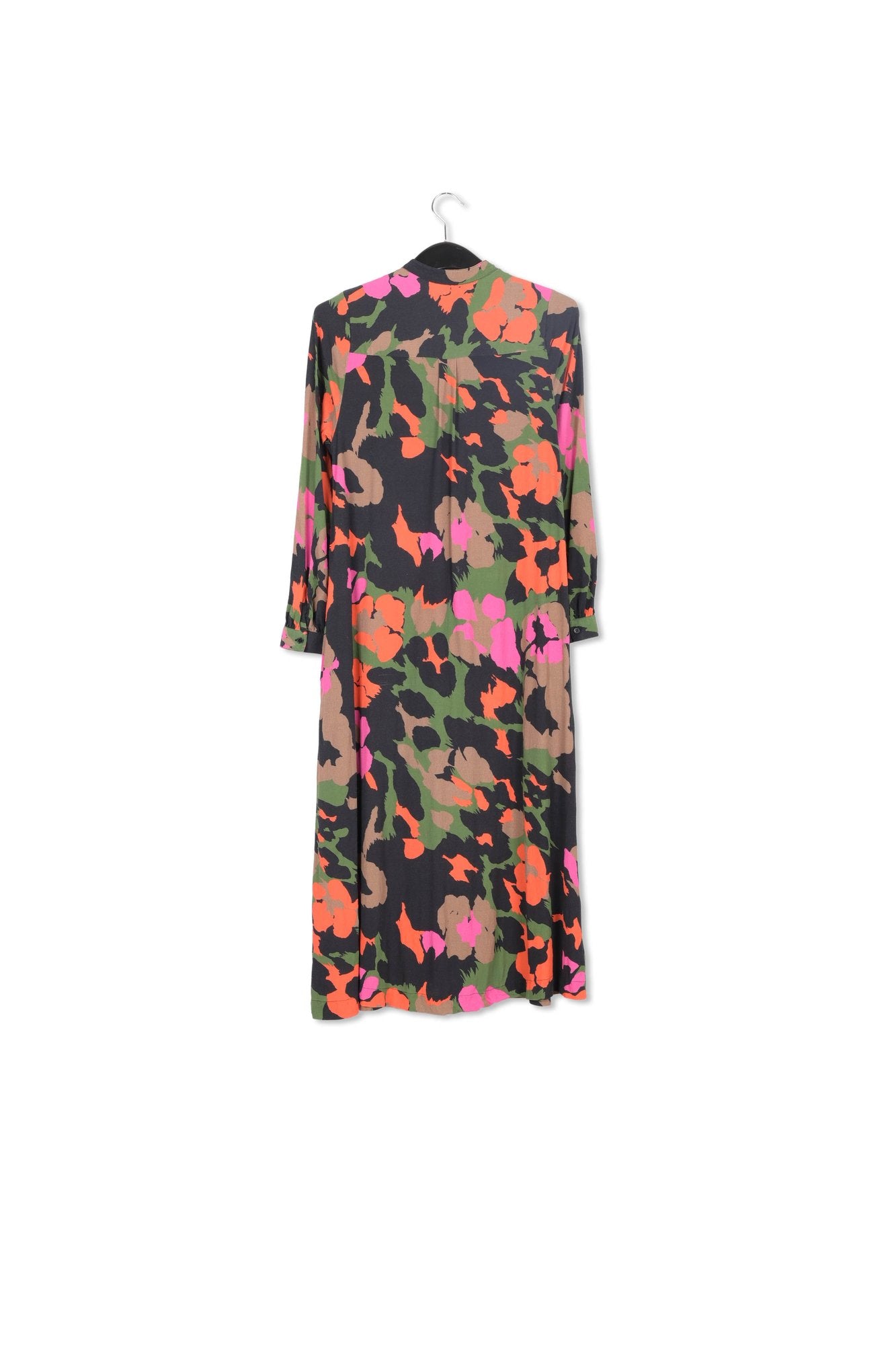 Robe chemise midi à  imprimé abstrait noir, brun et orange RE—SSENTIEL | Essentiel second hand