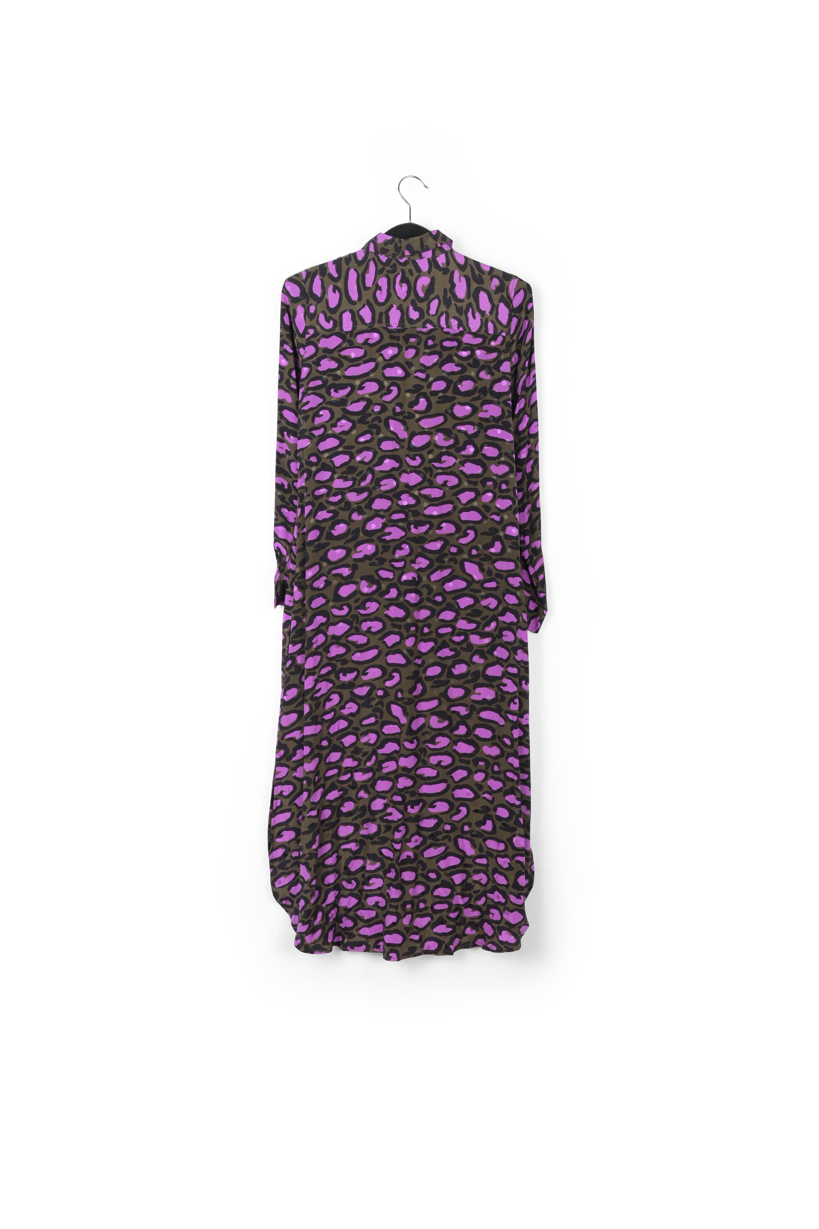 Robe chemise en soie vert kaki à imprimé léopard RE—SSENTIEL | Essentiel second hand