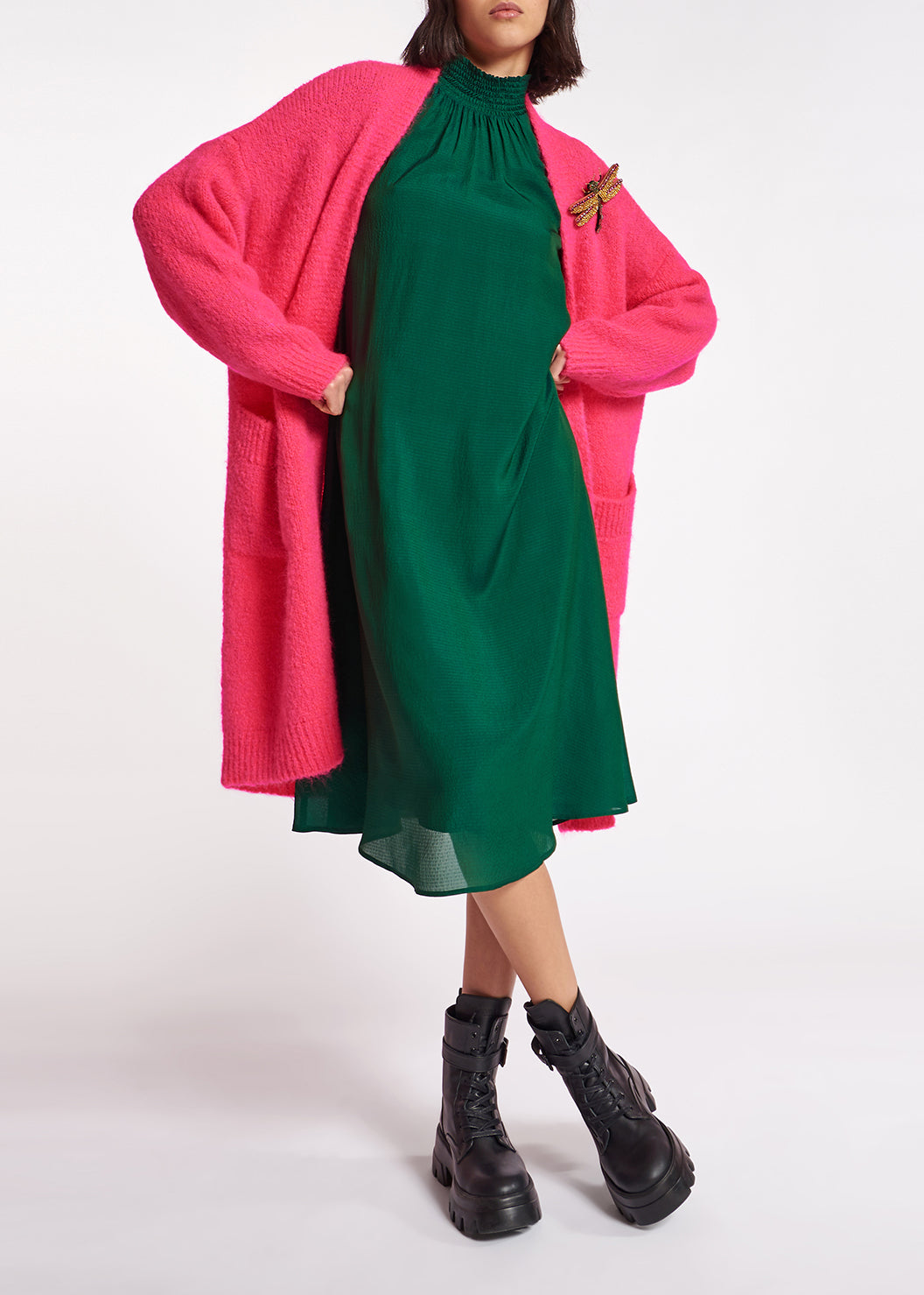 Cardigan midi en mohair mélangé rose néon RE—SSENTIEL | Essentiel second hand