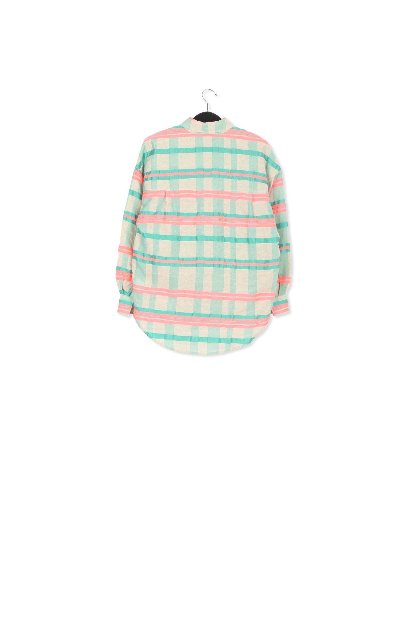 Light blue, turquoise and neon pink oversized shirt with check motif RE—SSENTIEL | Essentiel second hand