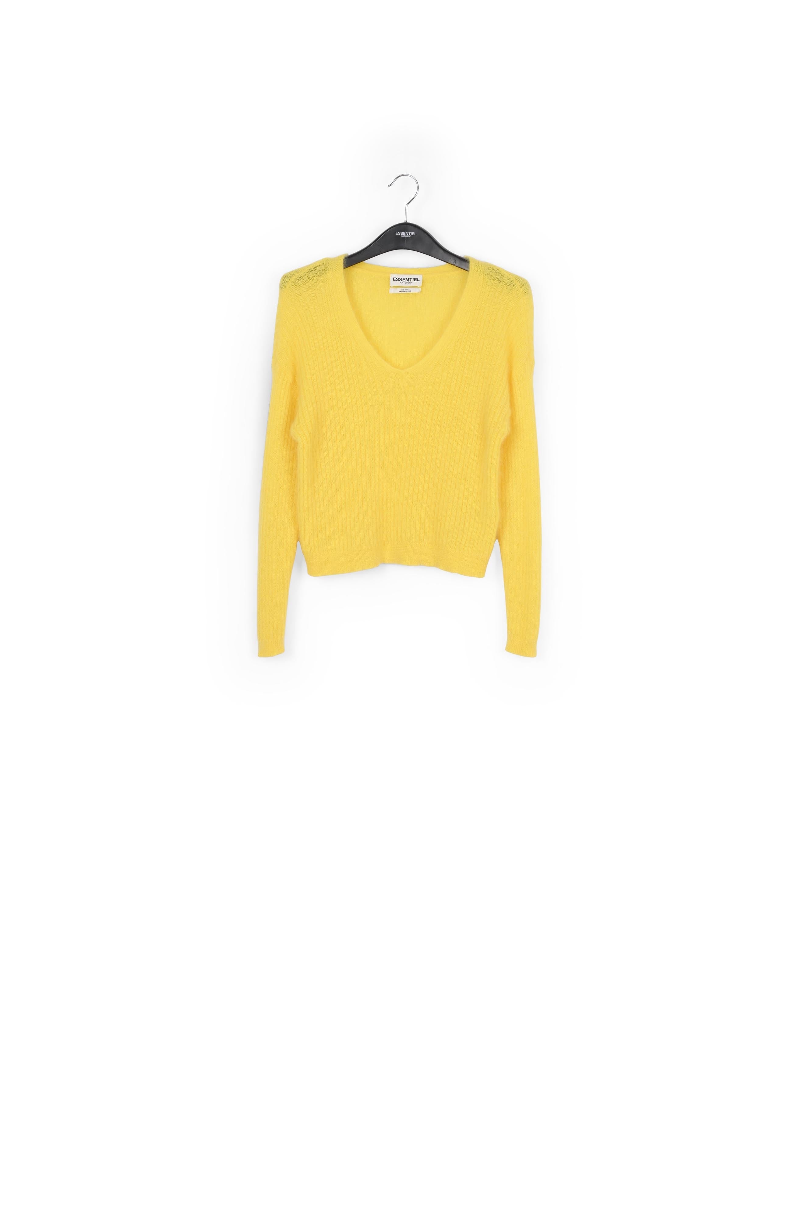 Yellow mohair-blend ribbed-knit v-neck sweater RE—SSENTIEL | Essentiel second hand