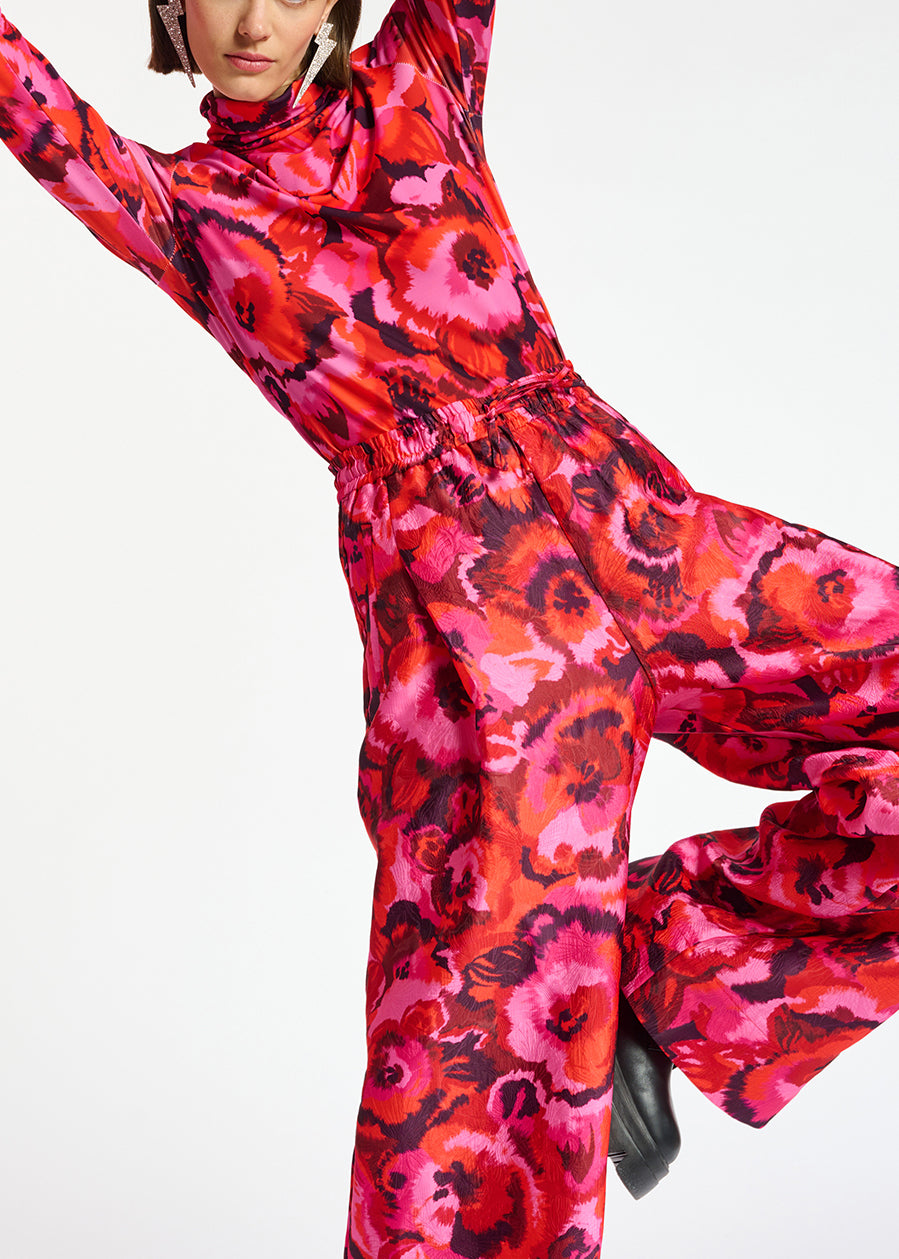 Pink, red and purple floral-jacquard pants RE—SSENTIEL | Essentiel second hand