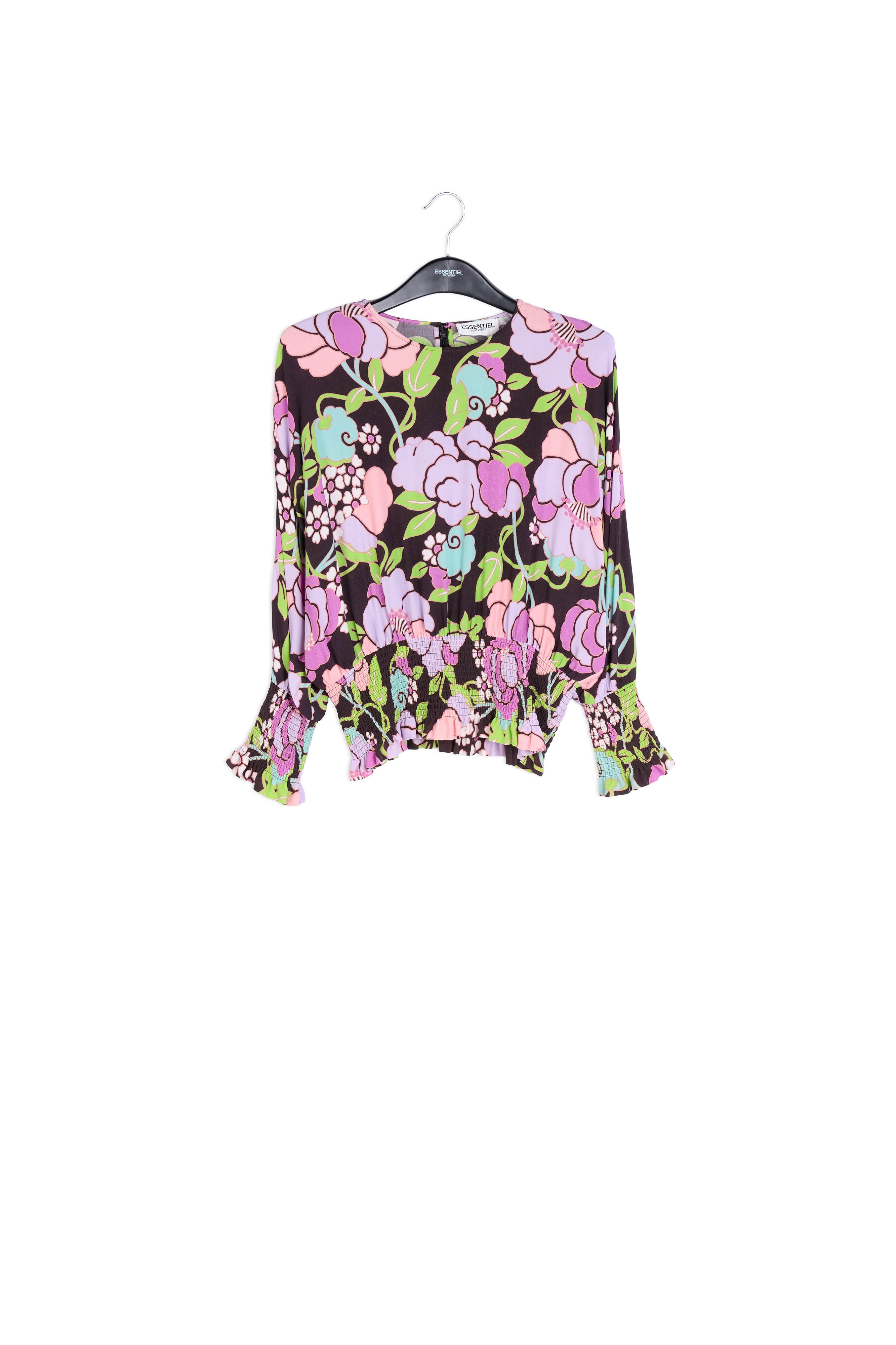 Zwarte gesmokte top met bloemenprint RE—SSENTIEL | Essentiel second hand