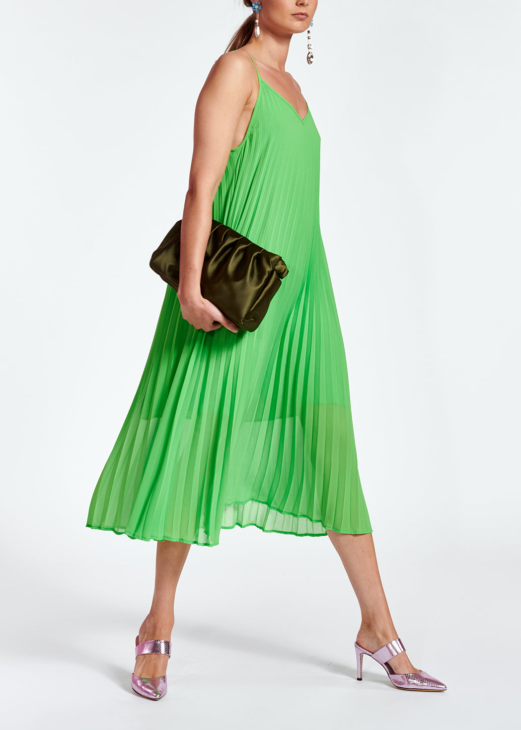 Robe midi plissée vert vif RE—SSENTIEL | Essentiel second hand