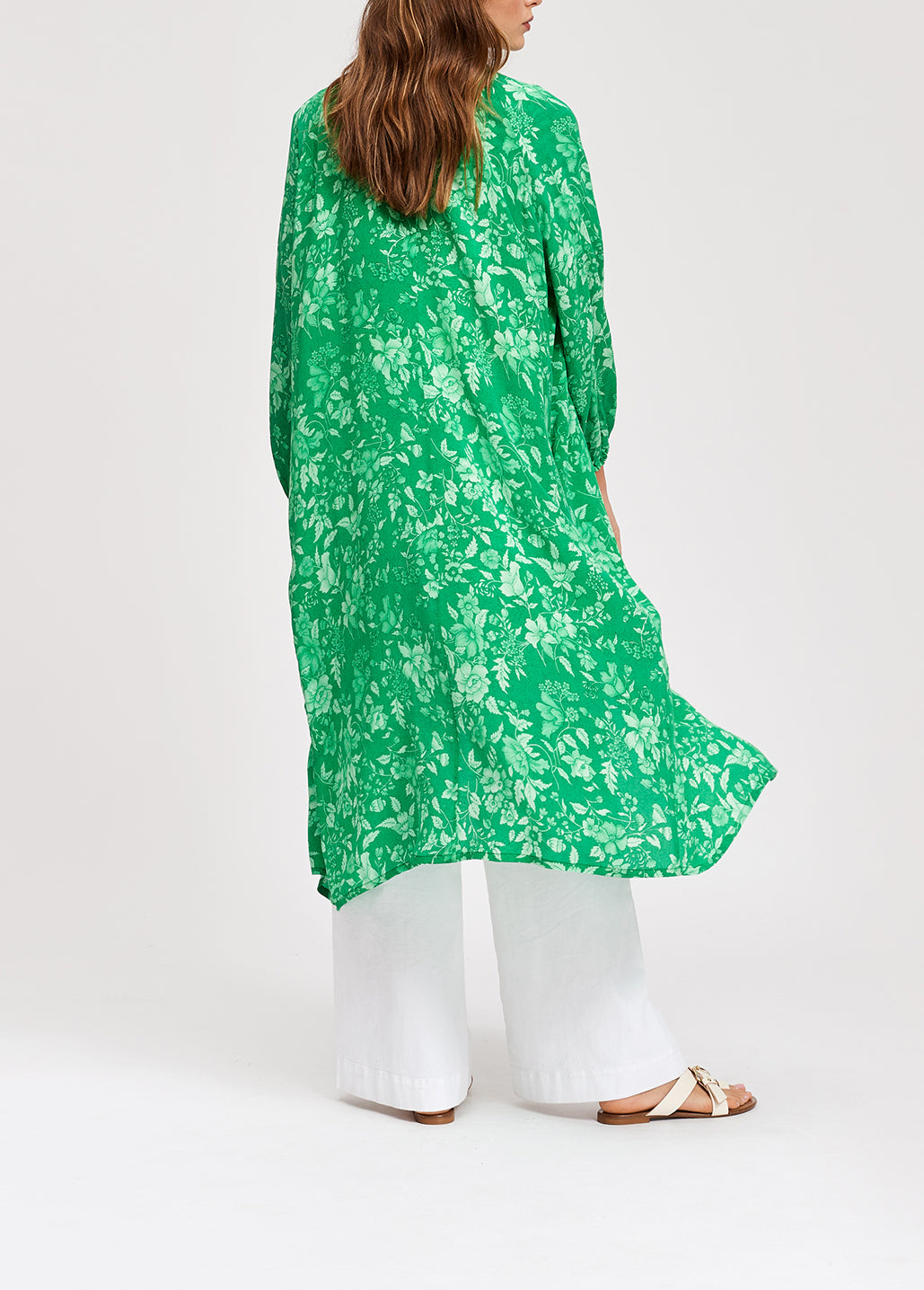 Groene zijden hemdjurk met print RE—SSENTIEL | Essentiel second hand