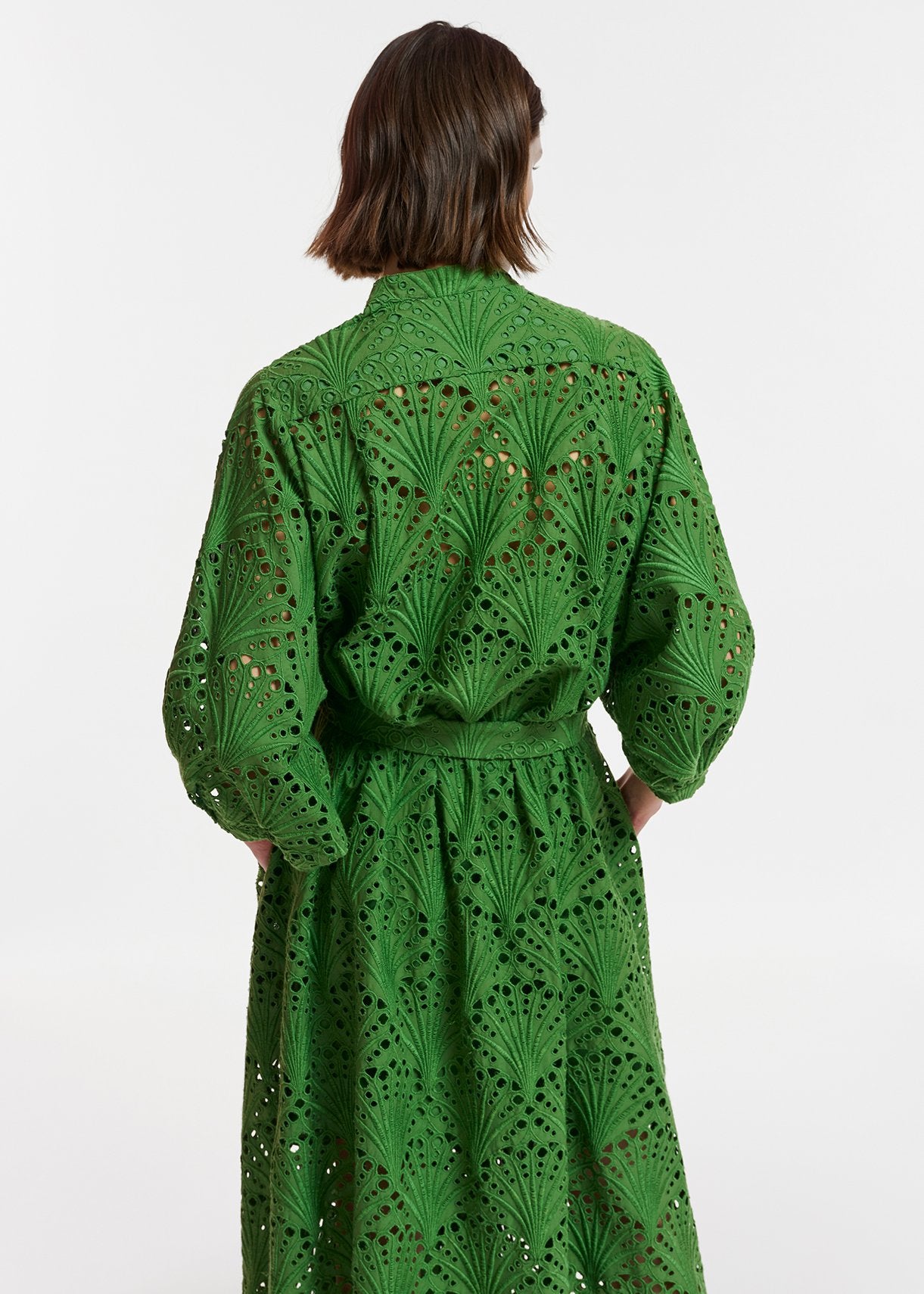 Robe midi vert foncé en broderie anglaise de coton RE—SSENTIEL | Essentiel second hand