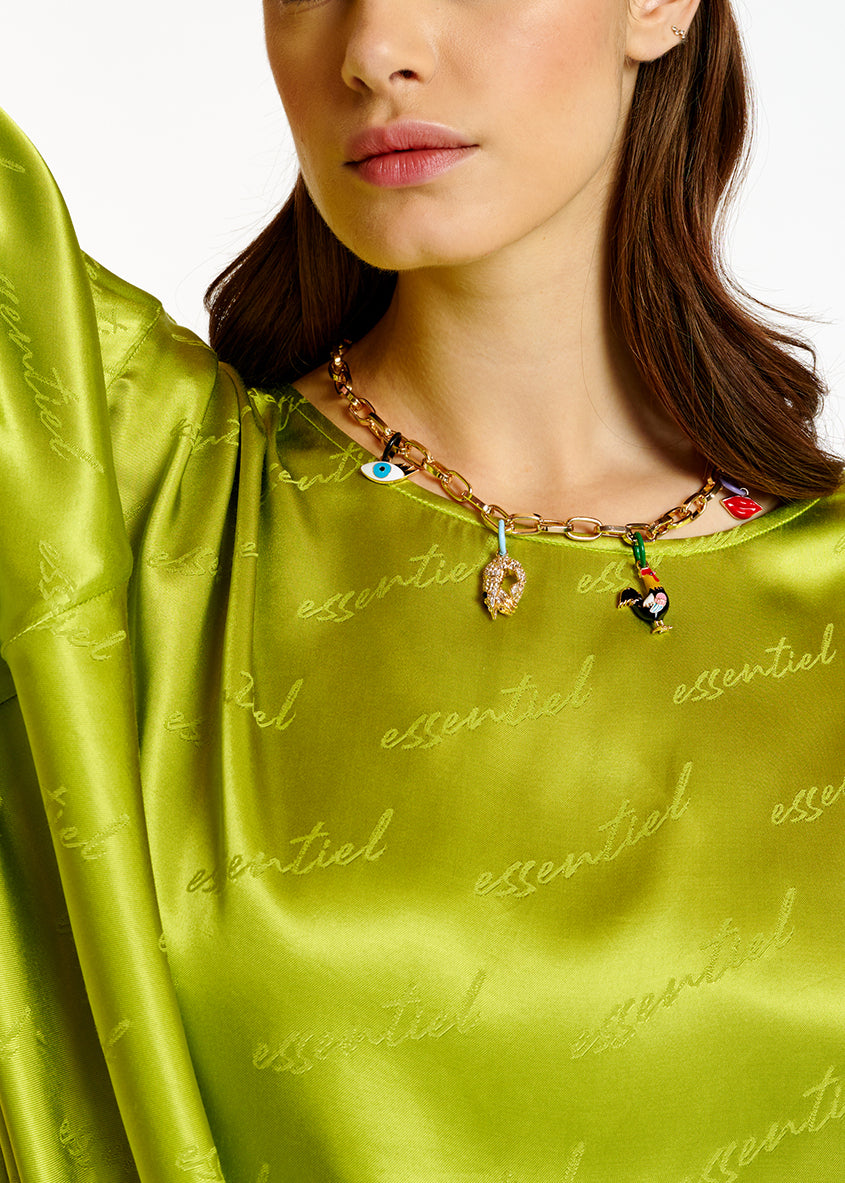 Top ample en jacquard de satin vert citron RE—SSENTIEL | Essentiel second hand