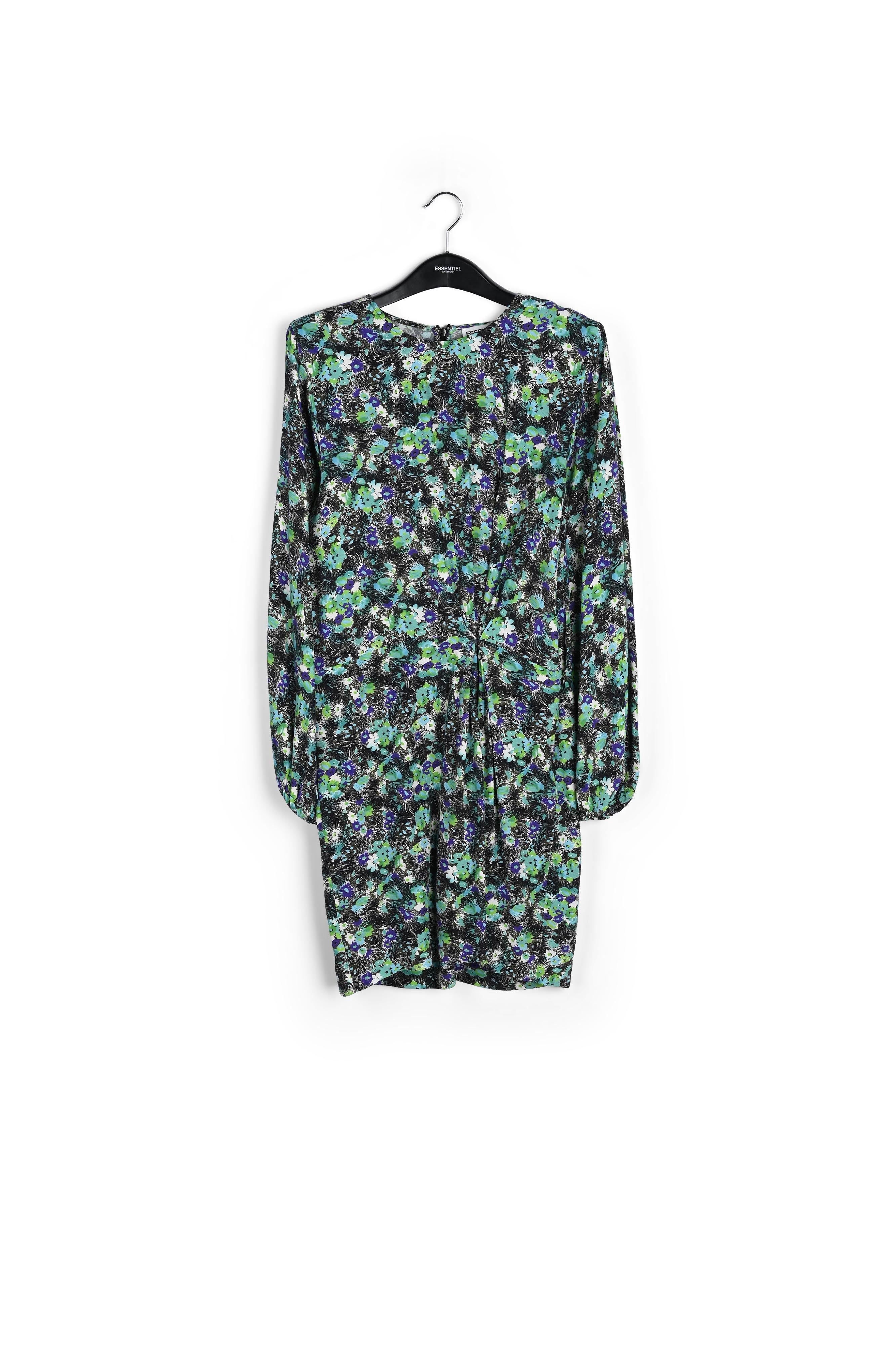 Zwarte en blauwe mini-jurk met bloemenprint RE—SSENTIEL | Essentiel second hand