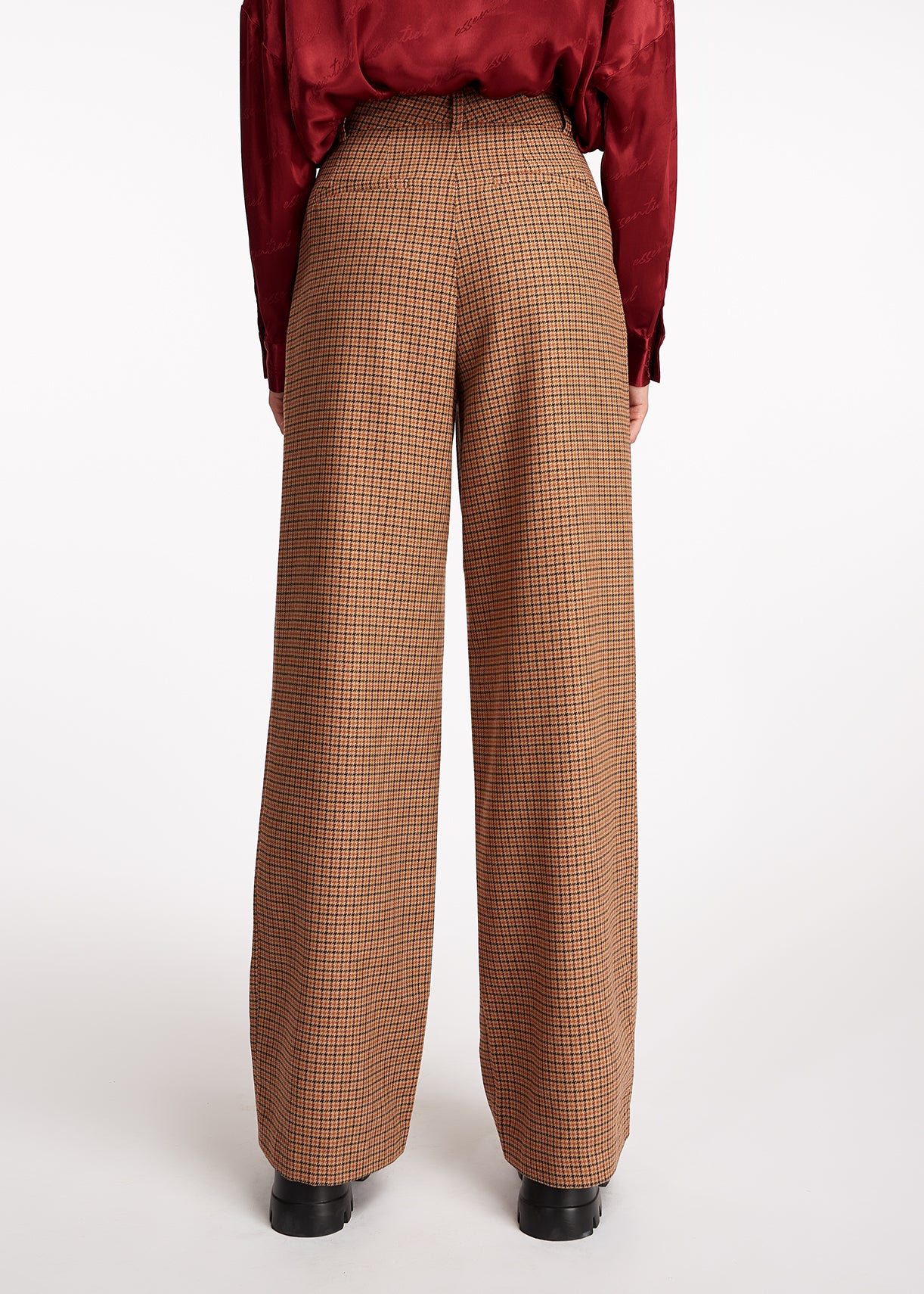 Brown checked wide-leg pants RE—SSENTIEL | Essentiel second hand