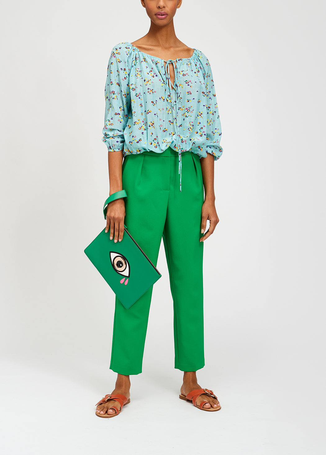 Lichtblauwe blouse met bloemenprint RE—SSENTIEL | Essentiel second hand