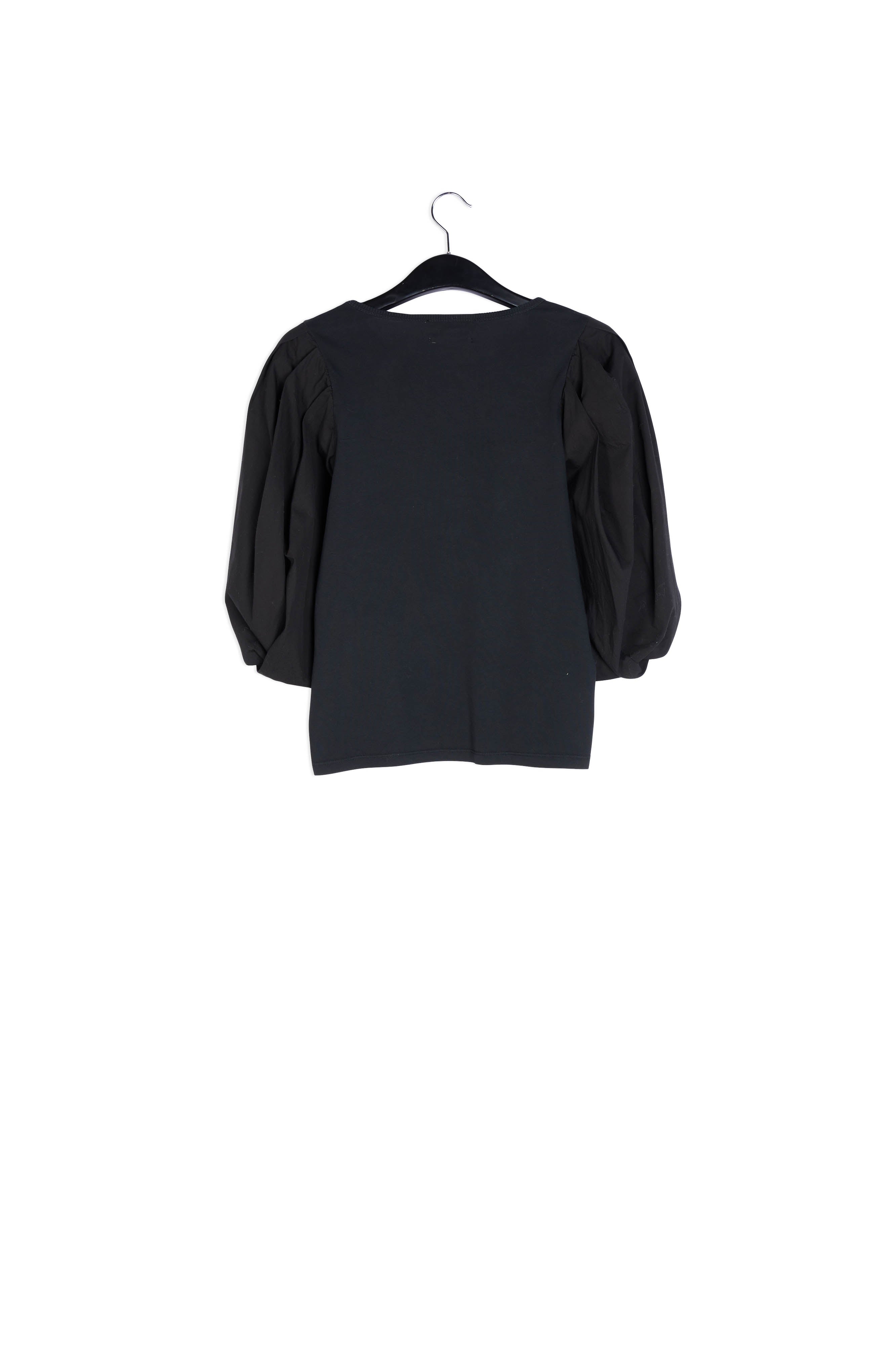 Black jersey T-shirt with cotton-poplin sleeves RE—SSENTIEL | Essentiel second hand
