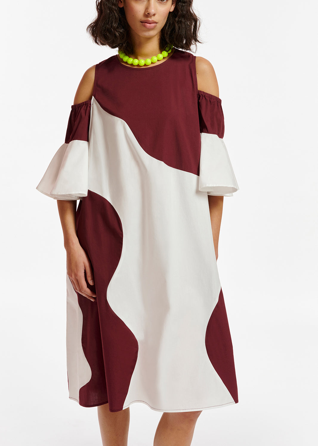 Burgundy and white cotton knee-length dress RE—SSENTIEL | Essentiel second hand