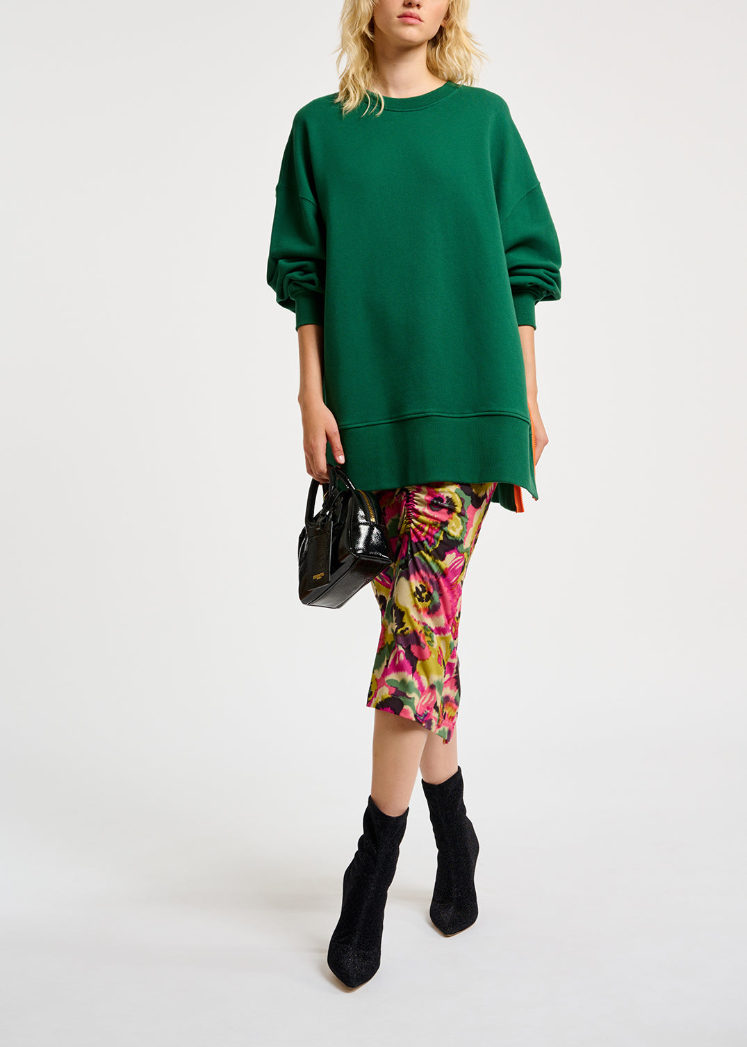 Dark green organic cotton sweatshirt with boxy cut RE—SSENTIEL | Essentiel second hand