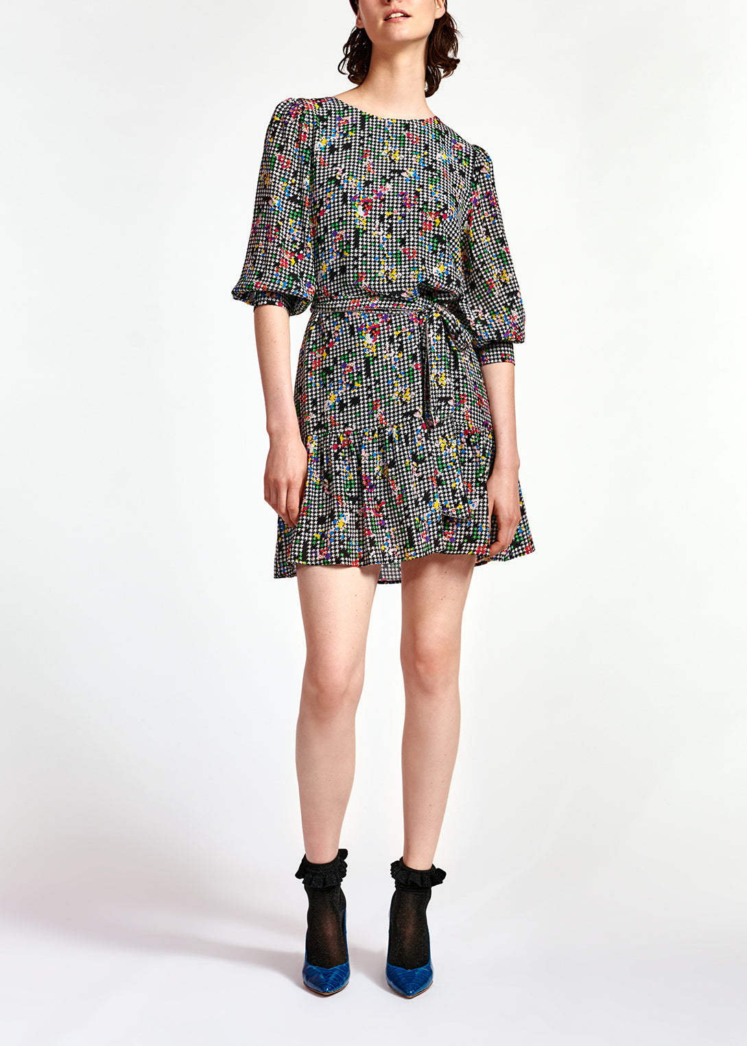 Black and white ruffled hem mini dress RE—SSENTIEL | Essentiel second hand