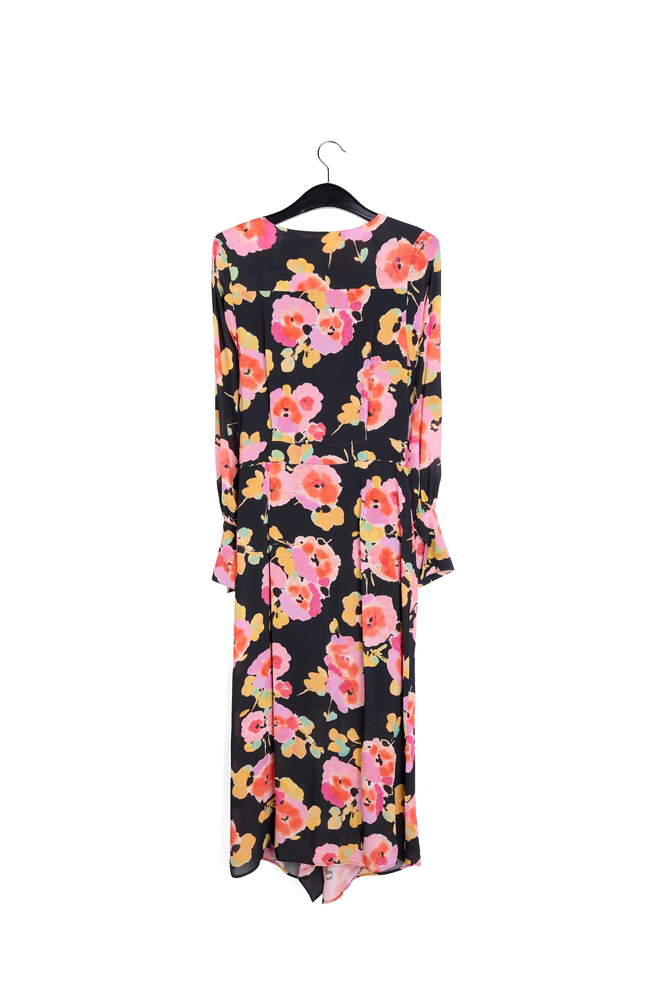 Zwarte midi-jurk met bloemenprint RE—SSENTIEL | Essentiel second hand