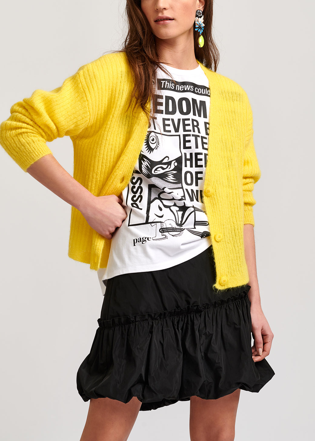 Yellow mohair-blend ribbed-knit cardigan RE—SSENTIEL | Essentiel second hand