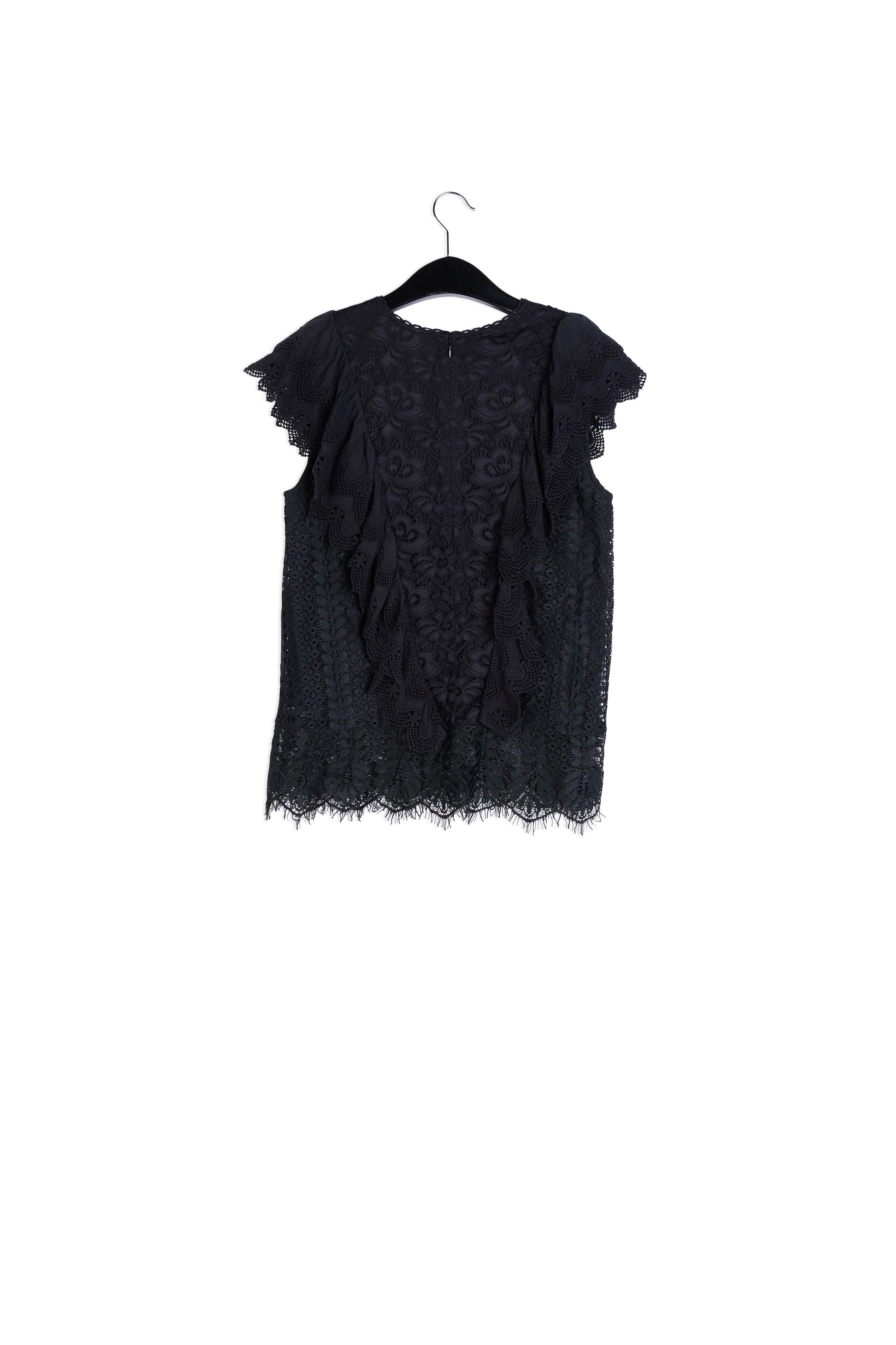 Black ruffled lace top with sequins RE—SSENTIEL | Essentiel second hand