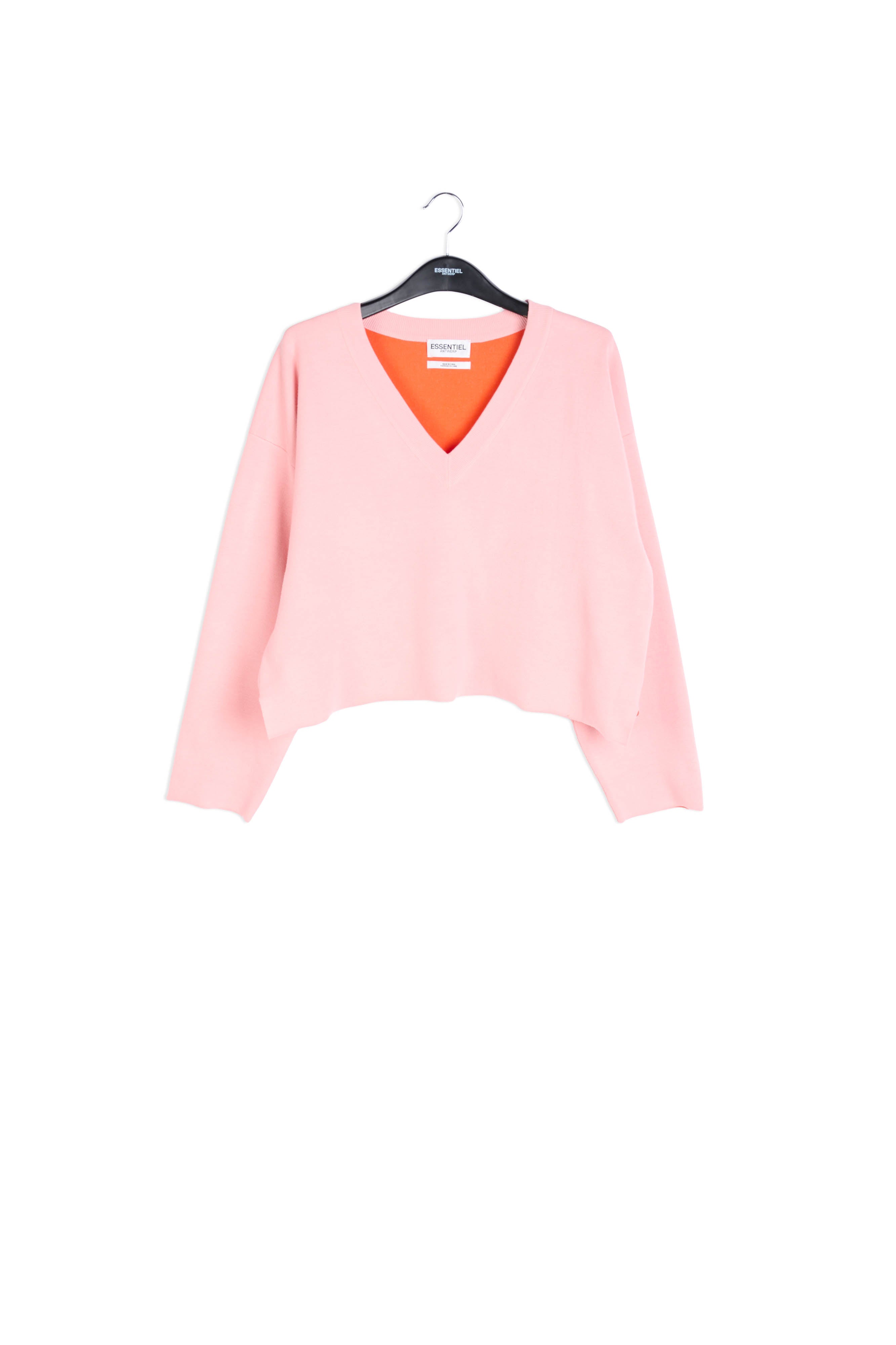 Light pink v-neck sweater with orange contrast RE—SSENTIEL | Essentiel second hand
