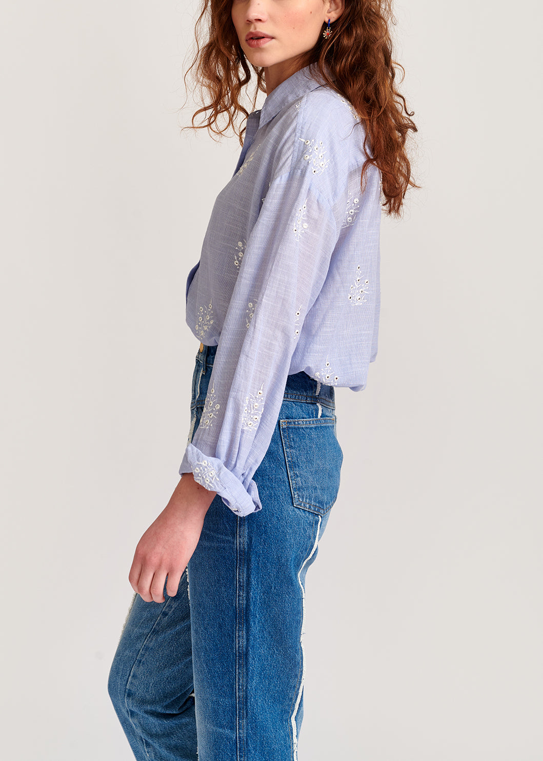 Light blue embellished embroidered cotton shirt RE—SSENTIEL | Essentiel second hand