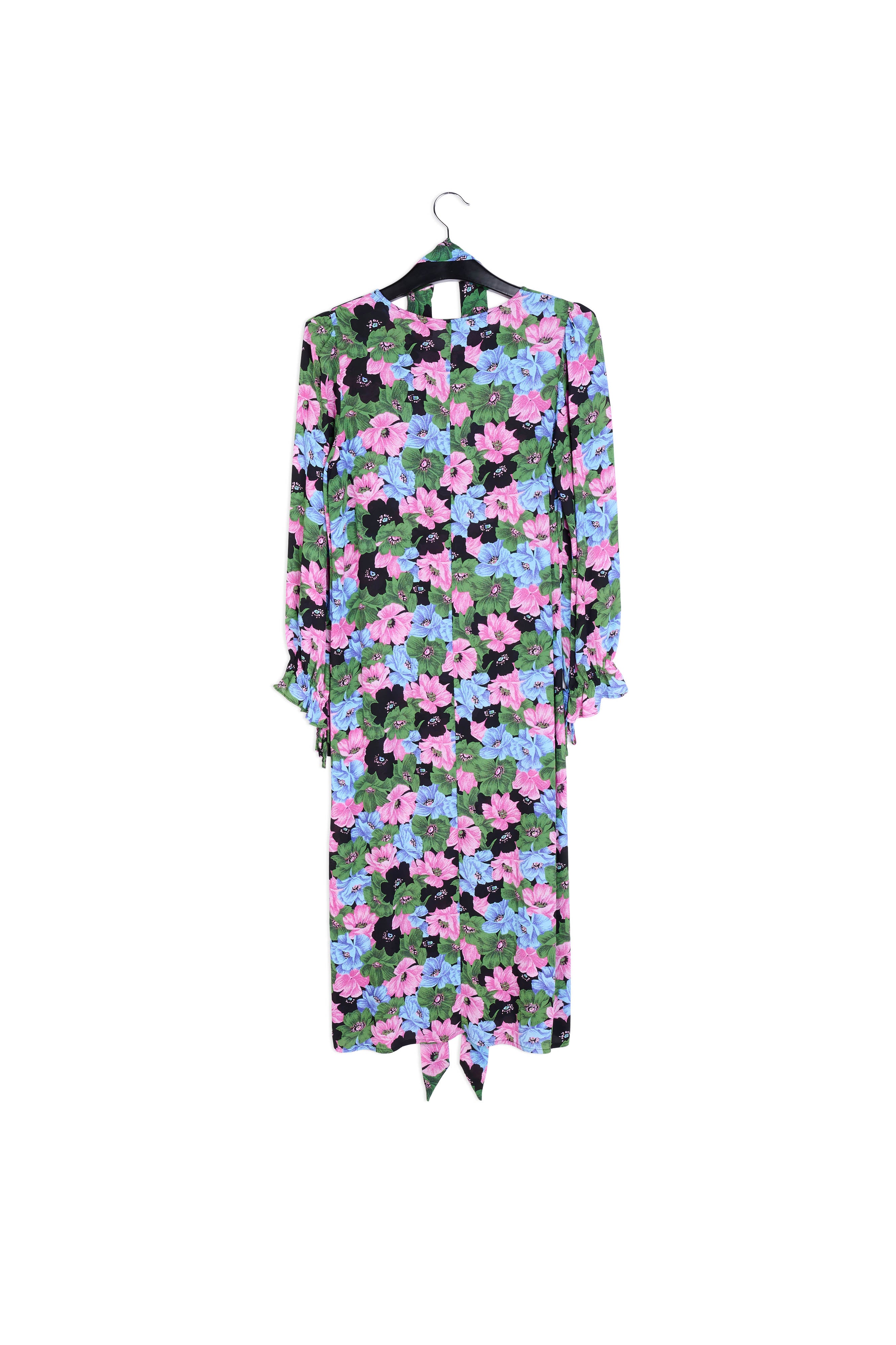 Midi-jurk met riem en roze, lichtblauwe en flesgroene bloemenprint RE—SSENTIEL | Essentiel second hand