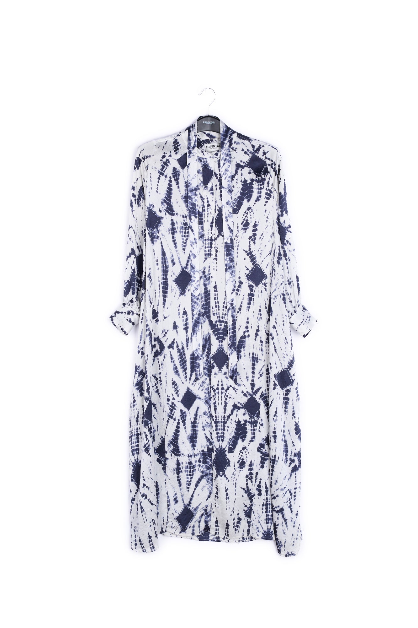 Off-white and dark blue tie-dyed silk shirt dress RE—SSENTIEL | Essentiel second hand