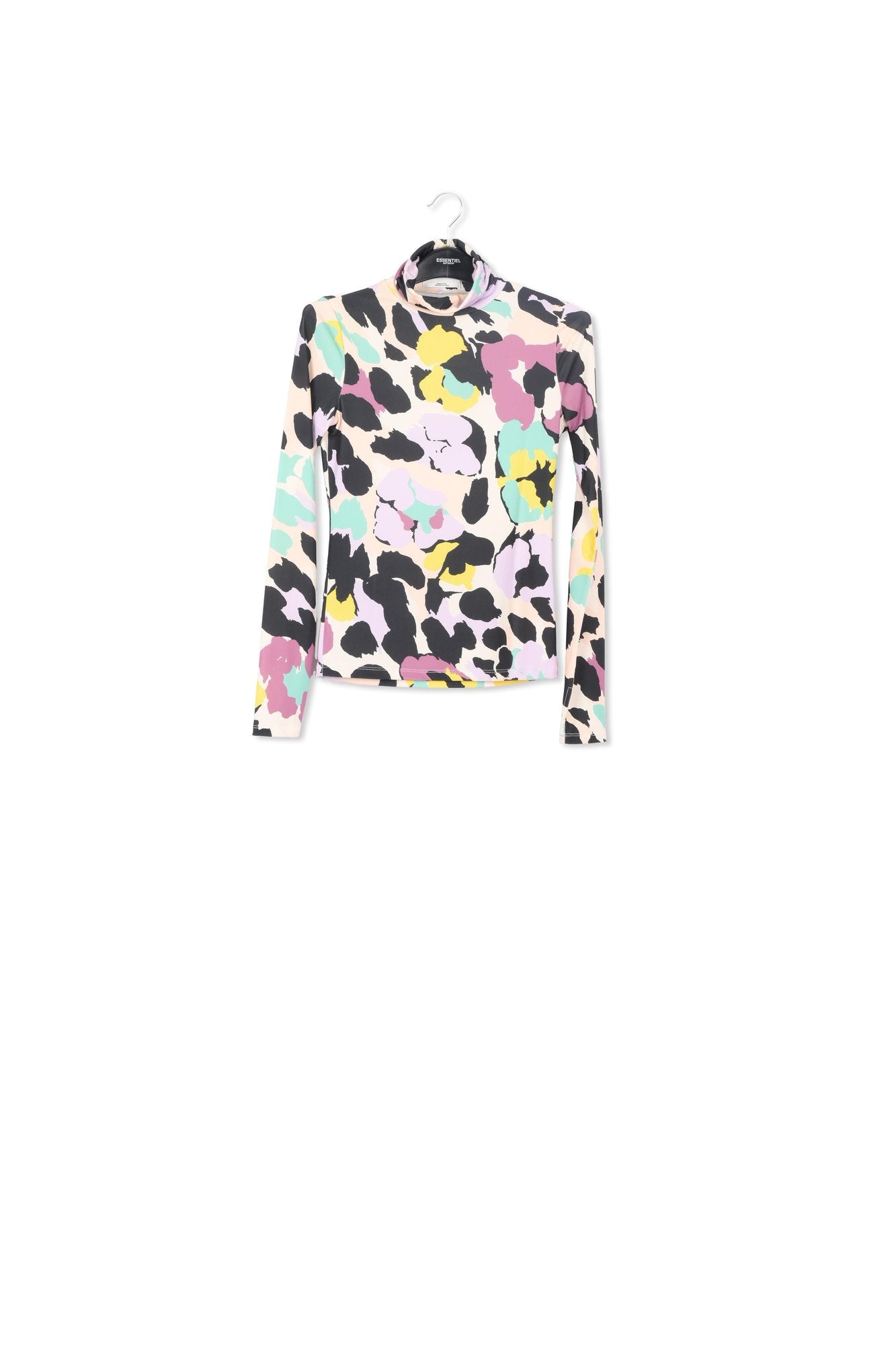 Vintage pink, mauve and black abstract-print turtleneck top RE—SSENTIEL | Essentiel second hand