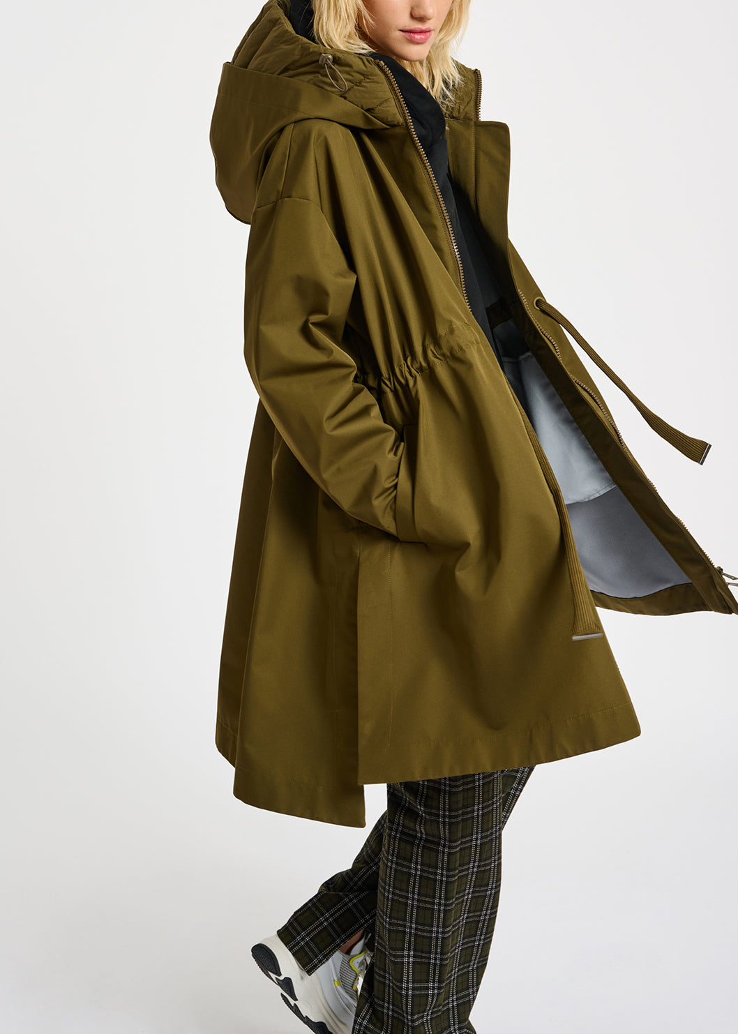 Khaki oversized hooded raincoat RE—SSENTIEL | Essentiel second hand