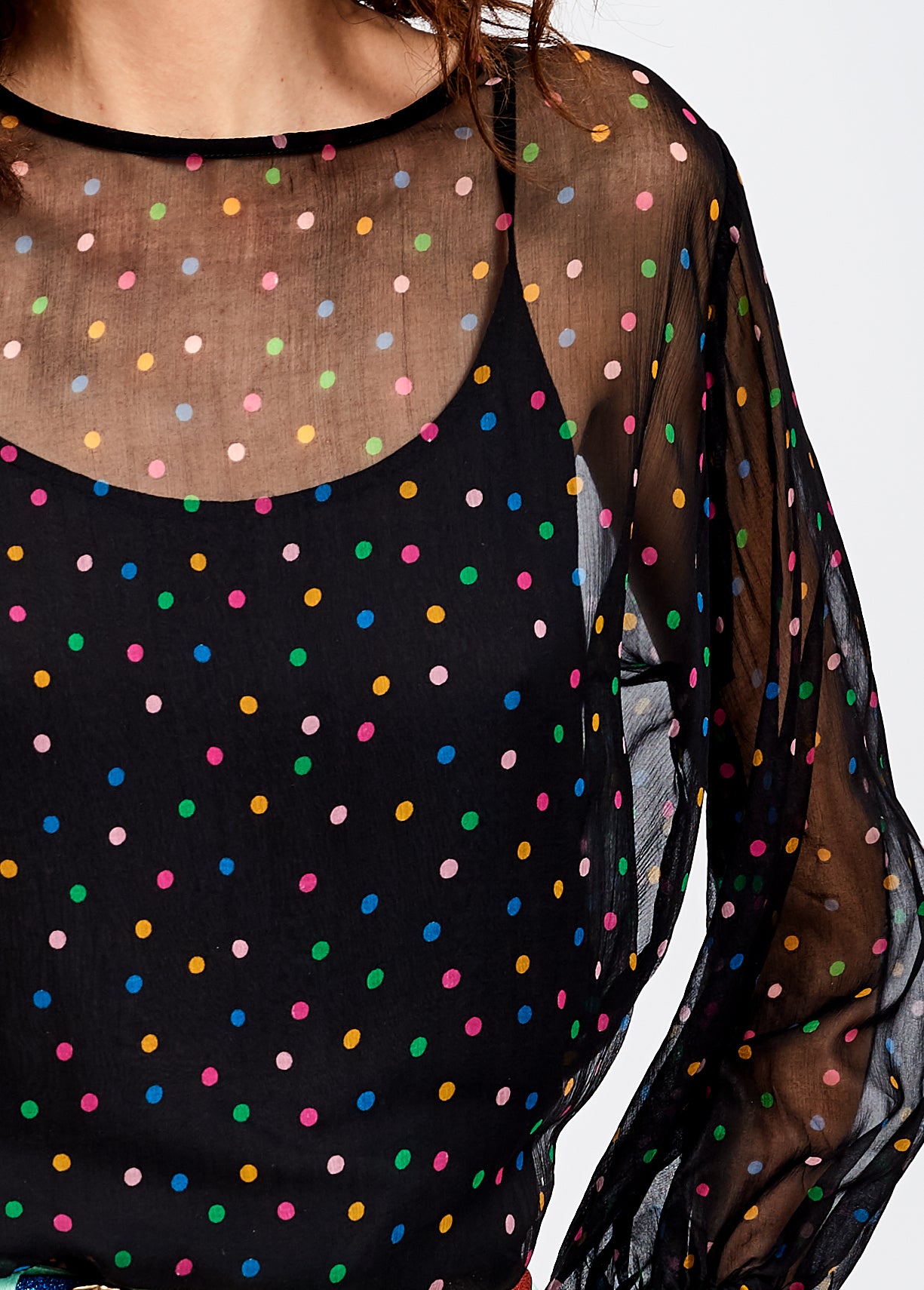 Zwarte doorschijnende top met voering en stippen RE—SSENTIEL | Essentiel second hand