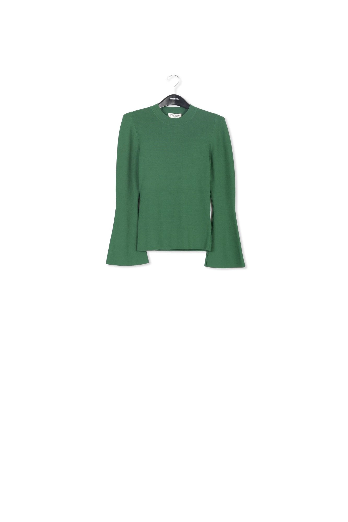 Dark green slim-fit knit sweater with trumpet sleeves RE—SSENTIEL | Essentiel second hand