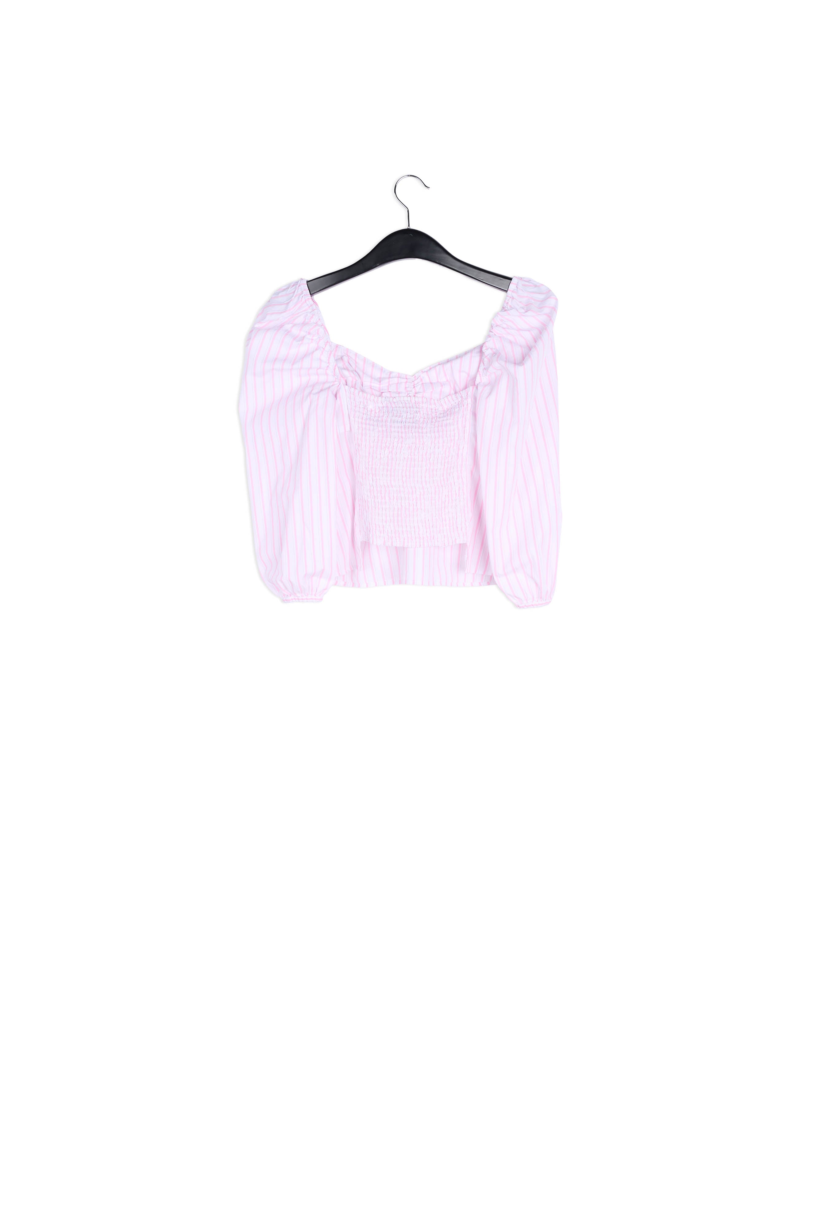 Wit en roze gestreepte top met pofmouwen RE—SSENTIEL | Essentiel second hand