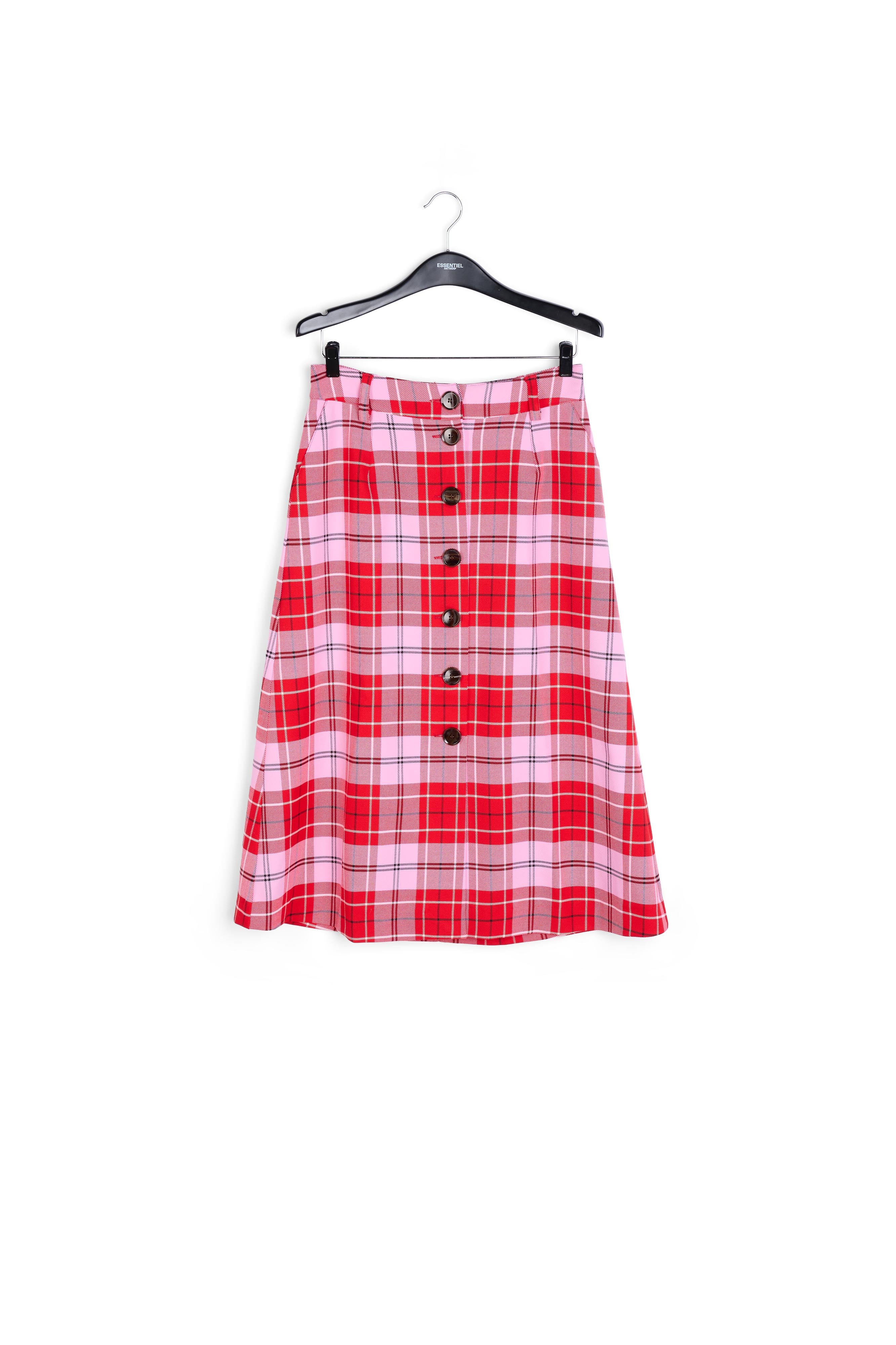 Red and pink check midi skirt RE—SSENTIEL | Essentiel second hand
