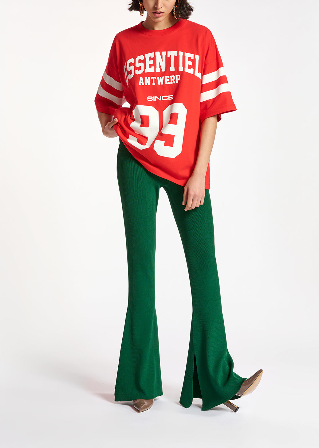 Pantalon évasé en tricot vert foncé RE—SSENTIEL | Essentiel second hand