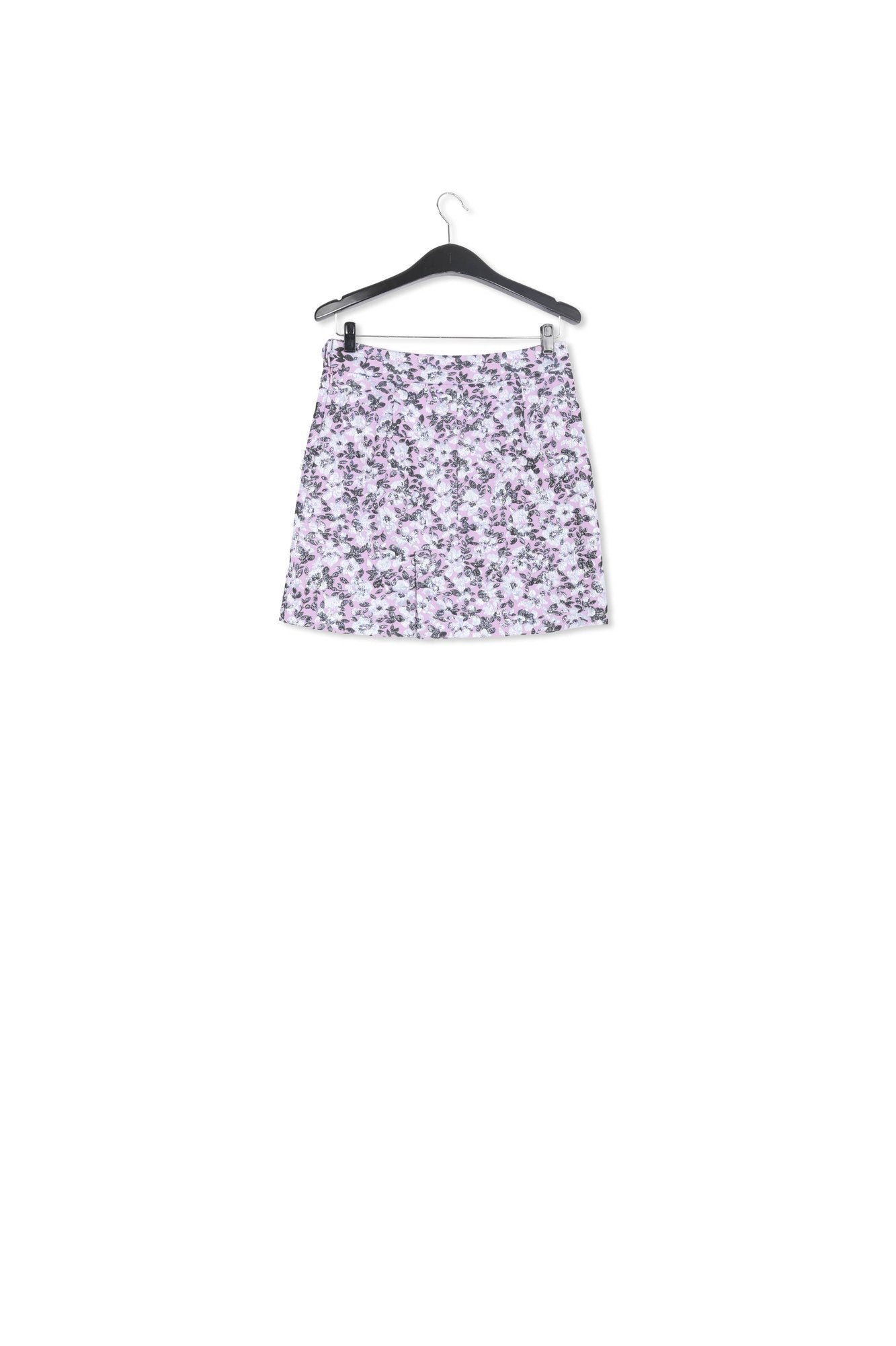 Lilac mini skirt with metallic floral motif RE—SSENTIEL | Essentiel second hand