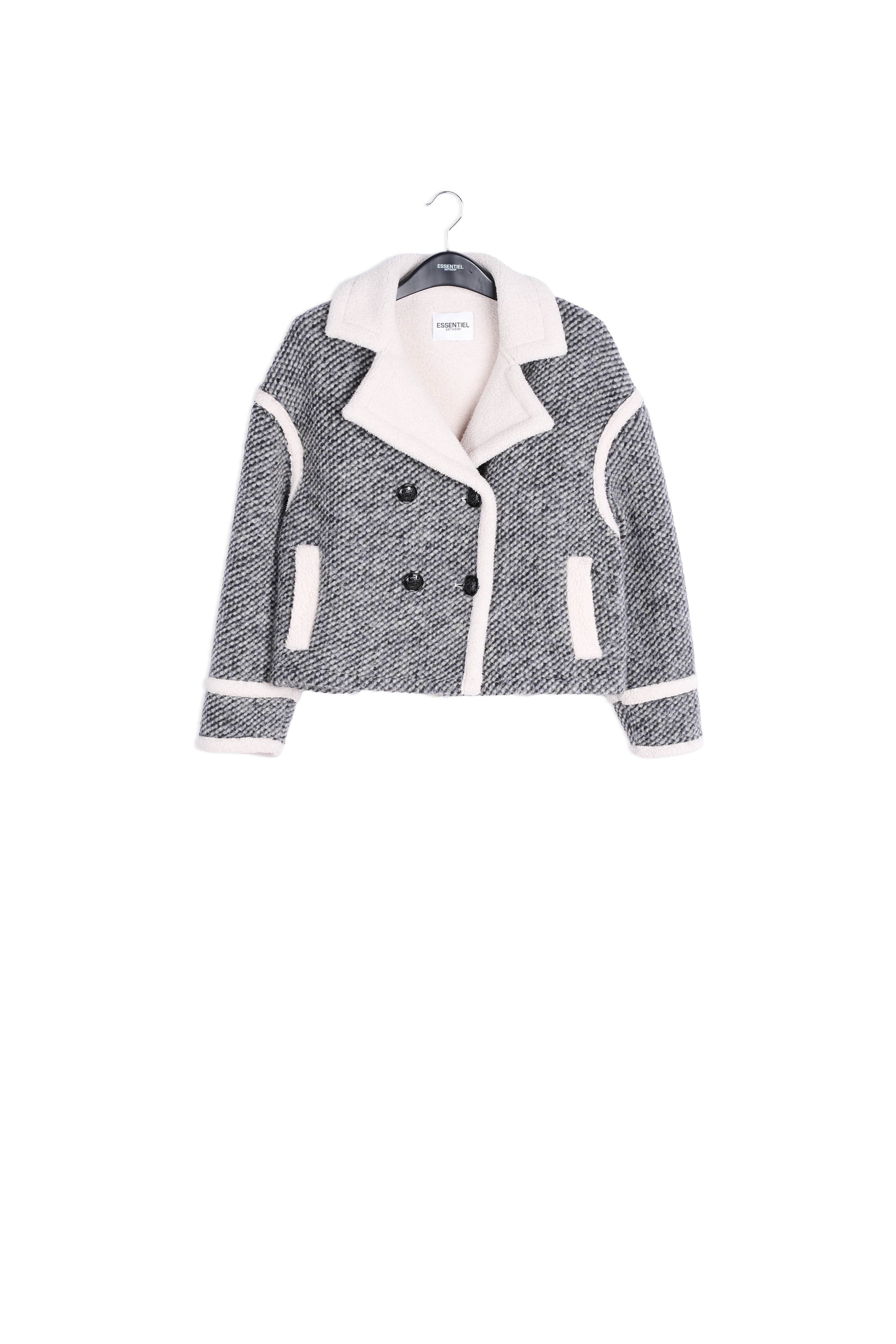 Black and off-white faux fur jacket RE—SSENTIEL | Essentiel second hand