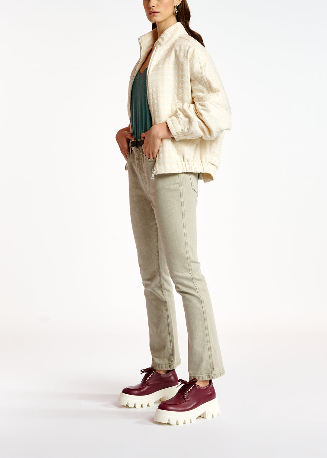 Off-white houndstooth jacquard bomber jacket RE—SSENTIEL | Essentiel second hand