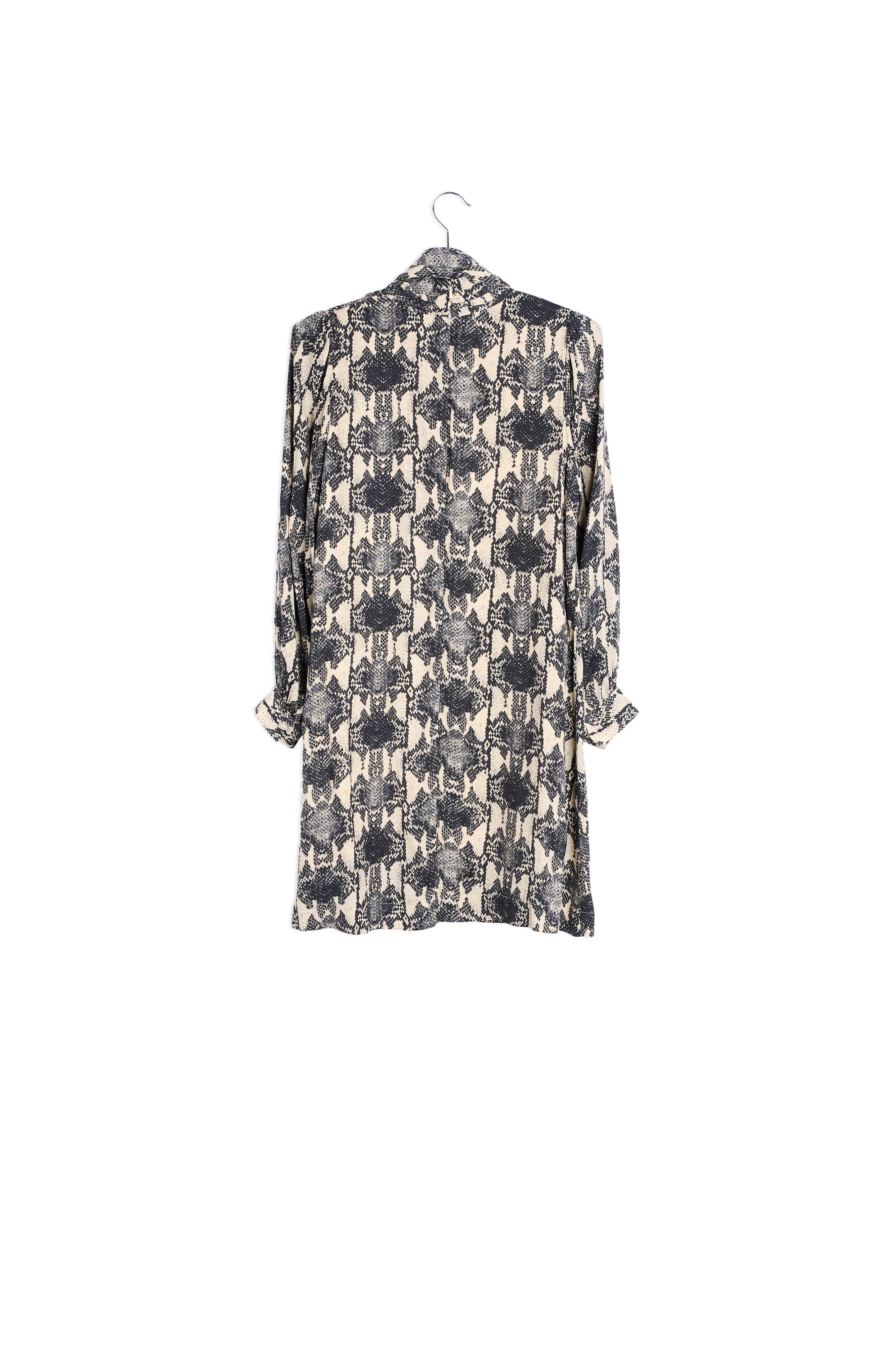 Gebroken witte mini-jurk met opstaande kraag en slangenprint RE—SSENTIEL | Essentiel second hand