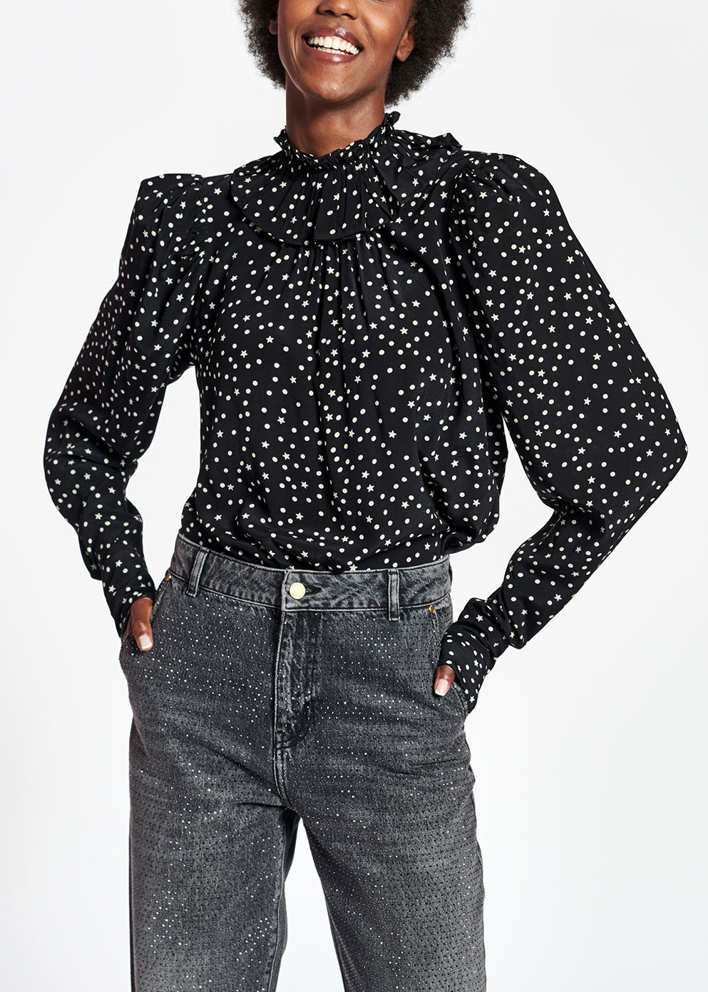 Black polka dot top RE—SSENTIEL | Essentiel second hand