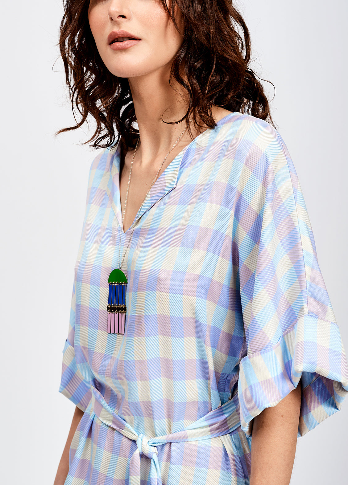 Light blue and purple plaid midi dress RE—SSENTIEL | Essentiel second hand