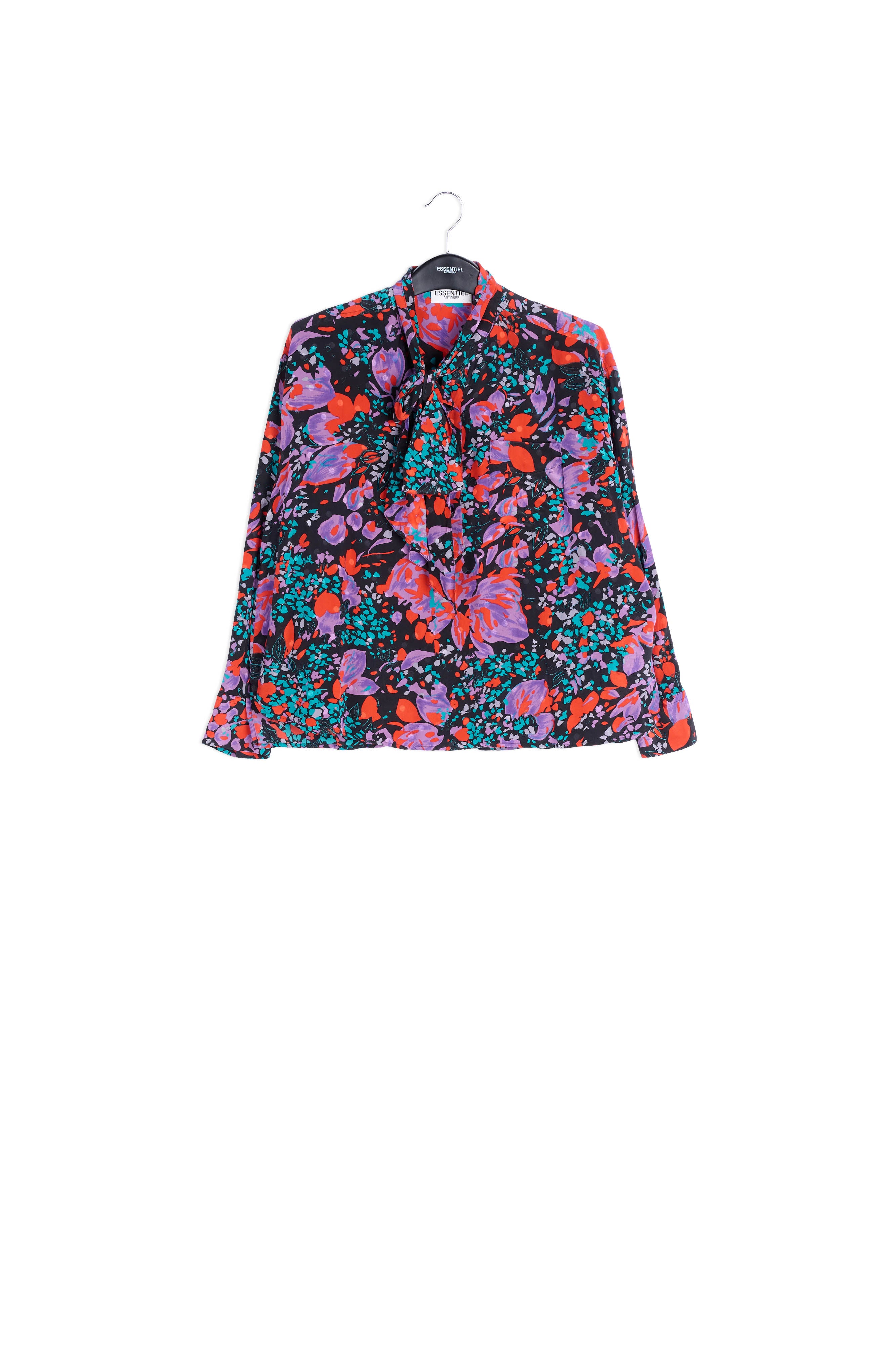 Black silk jacquard pussy-bow shirt RE—SSENTIEL | Essentiel second hand