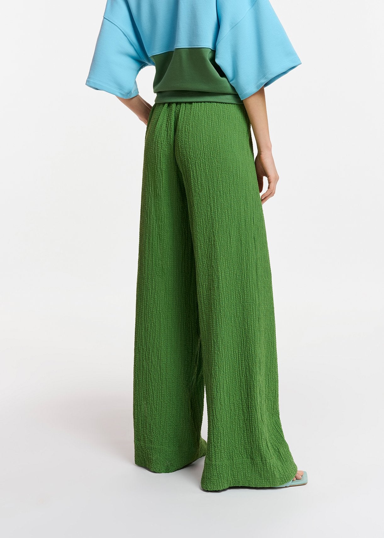 Dark green wide-leg seersucker pants RE—SSENTIEL | Essentiel second hand