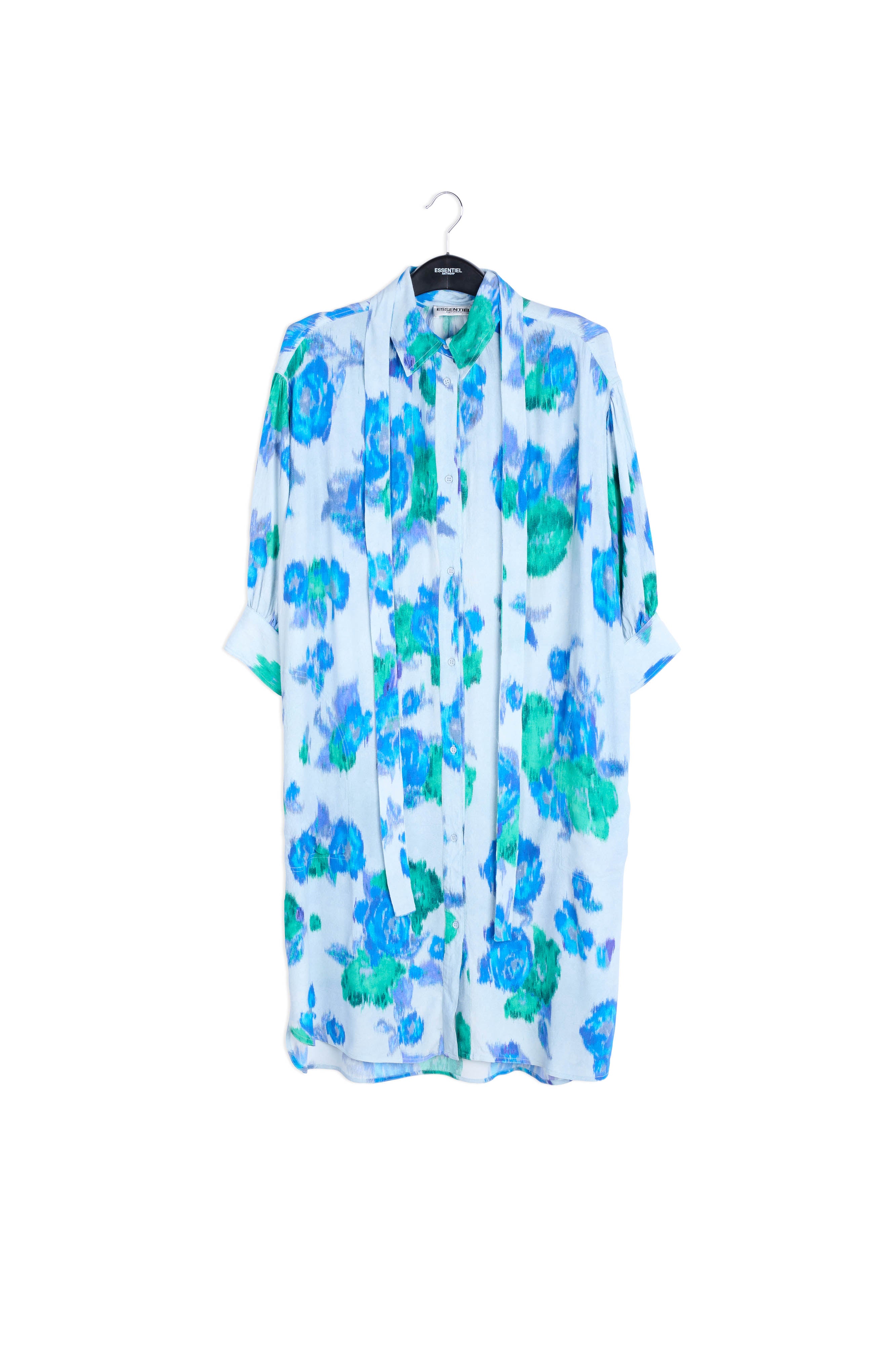 Light blue, blue and green floral-print shirt dress RE—SSENTIEL | Essentiel second hand