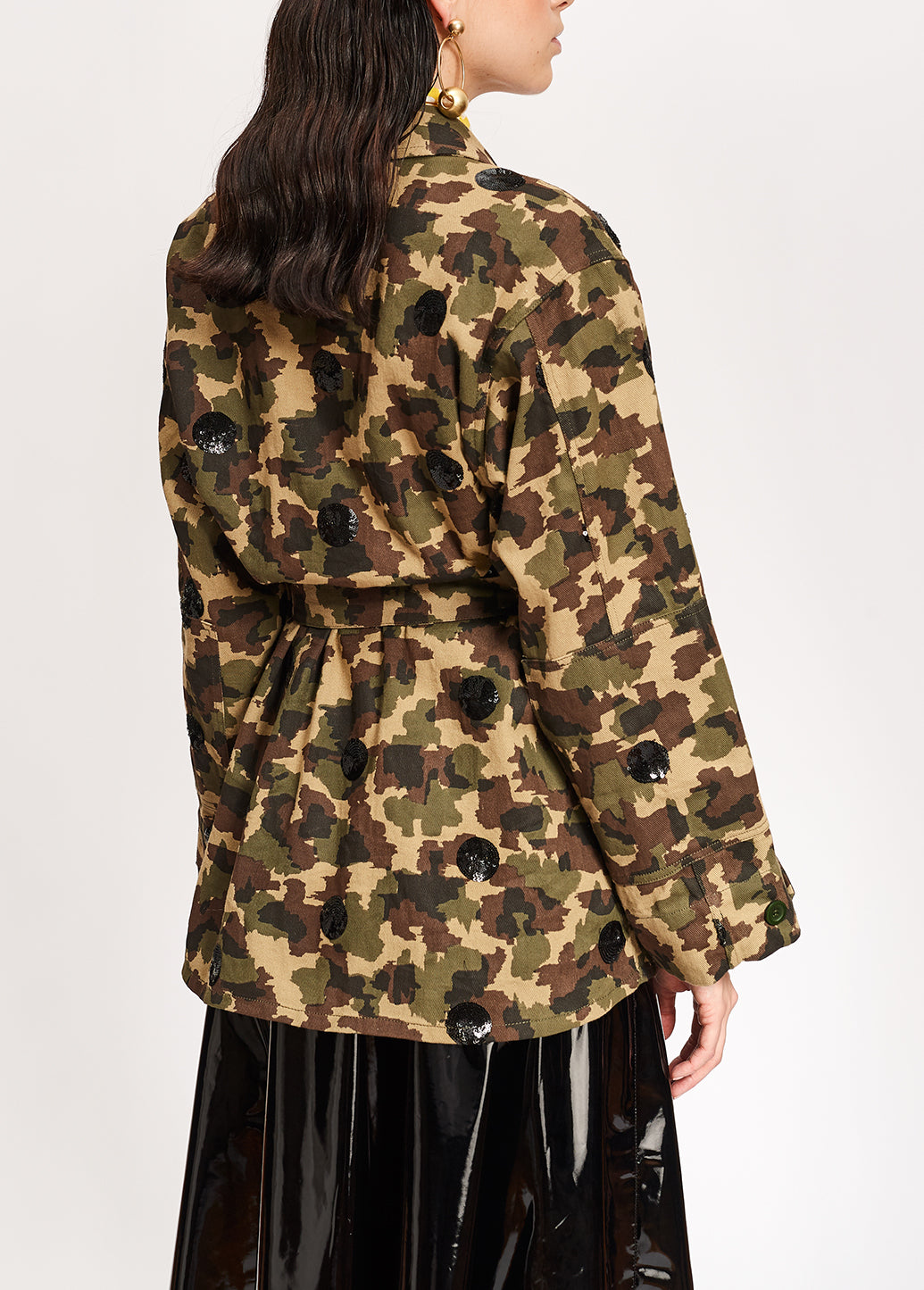 Camouflage-print cotton jacket with black sequin polka dots RE—SSENTIEL | Essentiel second hand