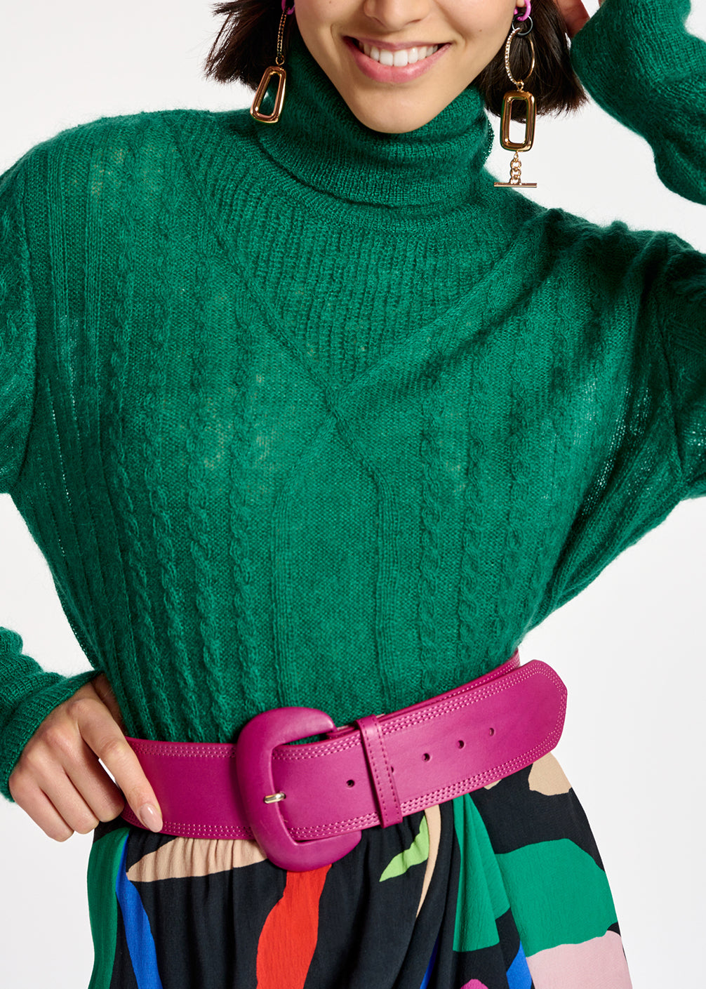 Pull à  col roulé en tricot torsadé vert foncé RE—SSENTIEL | Essentiel second hand