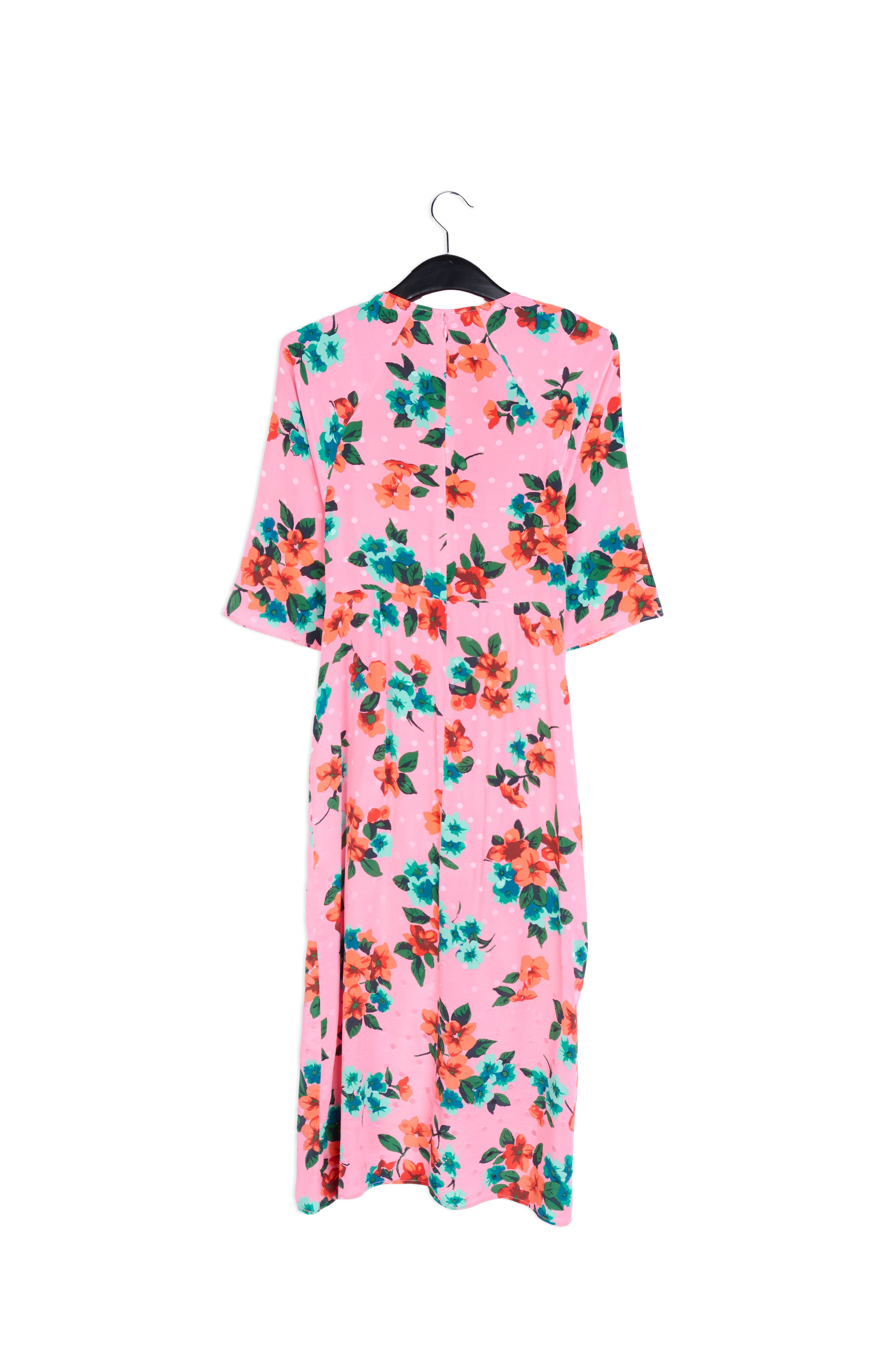 Pink floral and polka dot silk midi dress RE—SSENTIEL | Essentiel second hand
